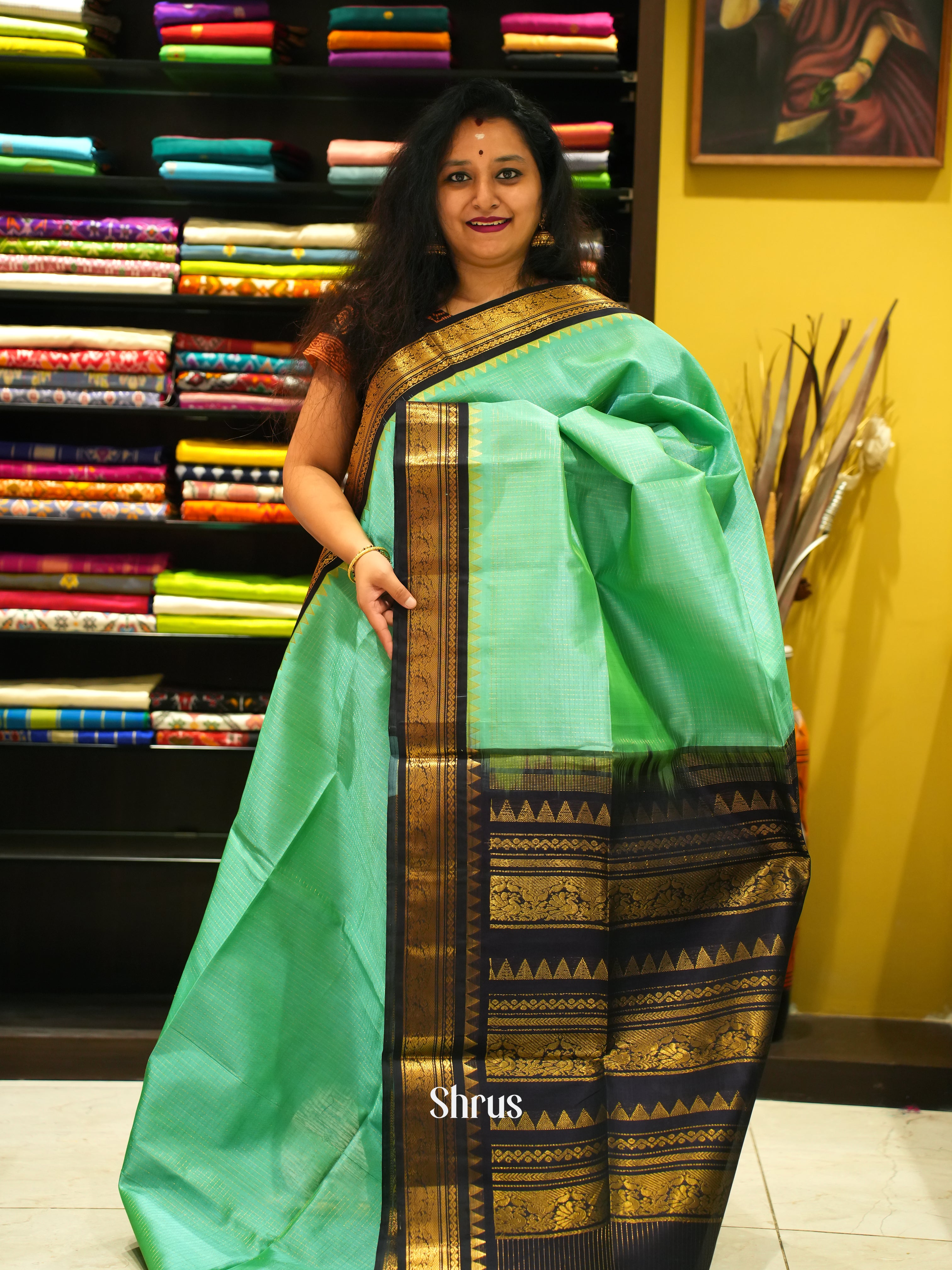 Green & Blue - Silk Cotton Saree - Shop on ShrusEternity.com