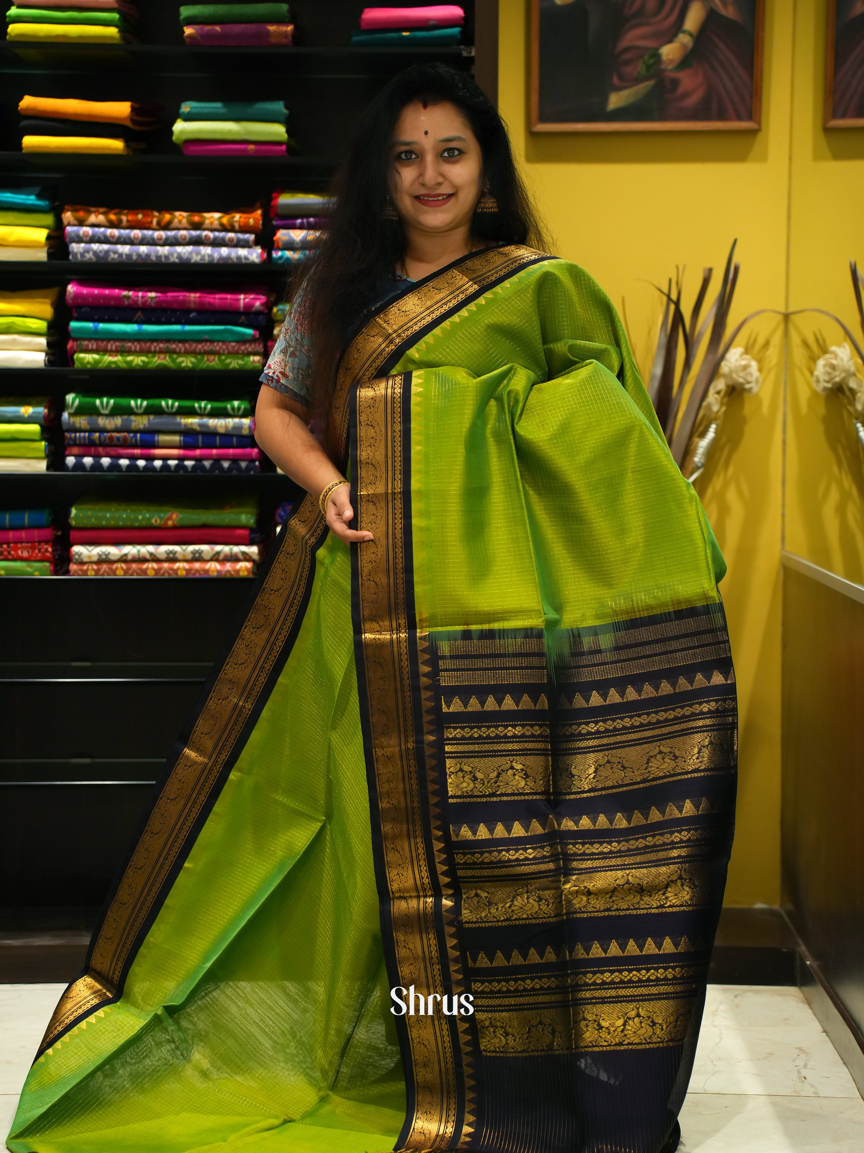 Green & Black - Silk Cotton Saree - Shop on ShrusEternity.com