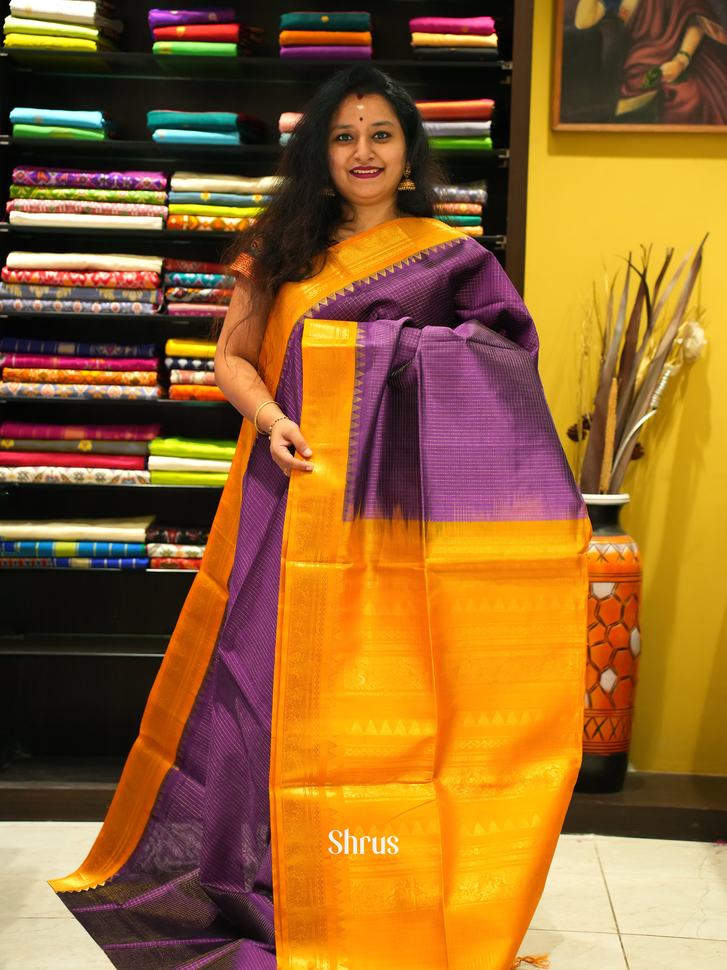 Violet & Purple - Silk Cotton Saree - Shop on ShrusEternity.com