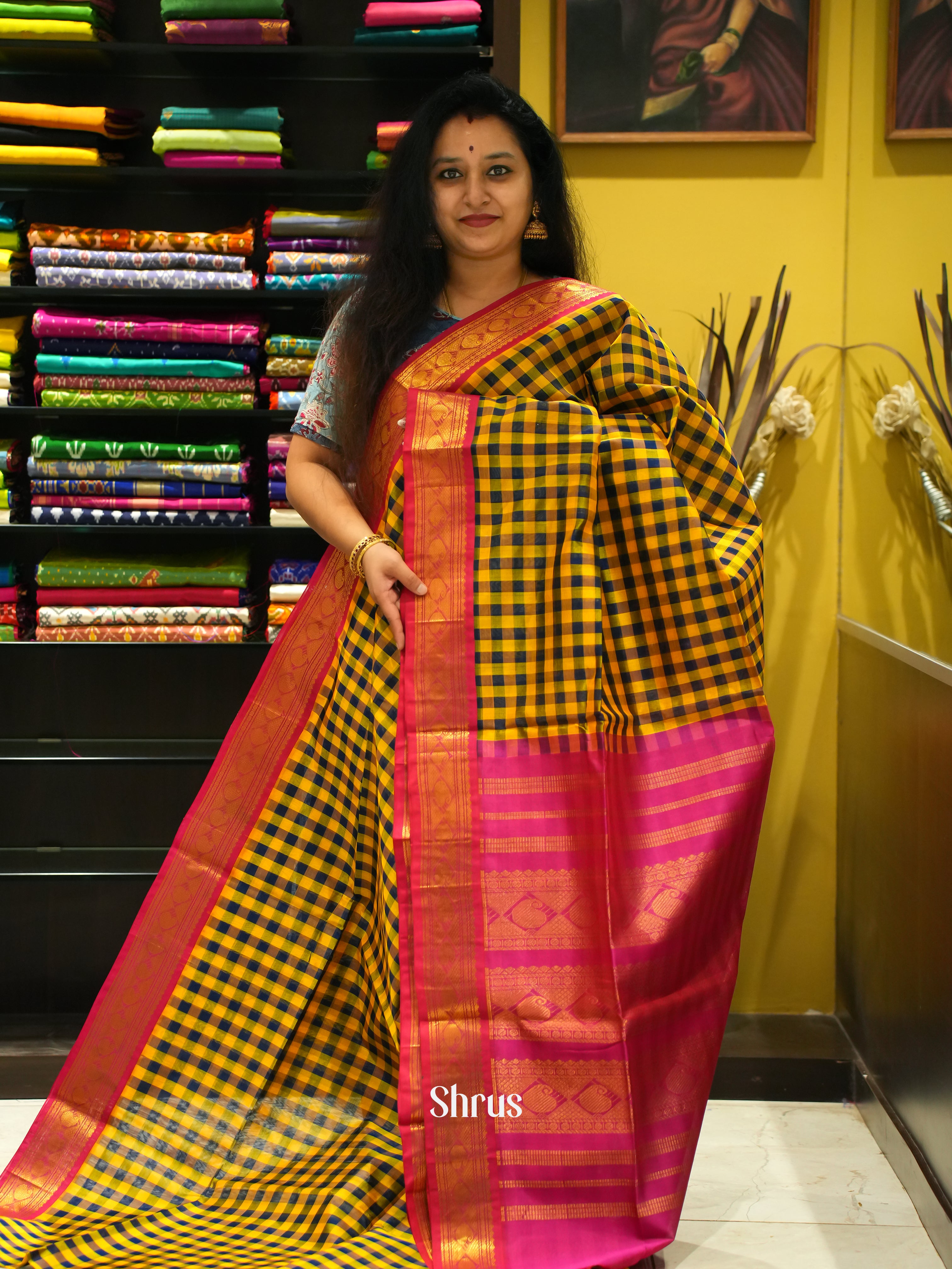 Green & Pink - Silk Cotton Saree - Shop on ShrusEternity.com