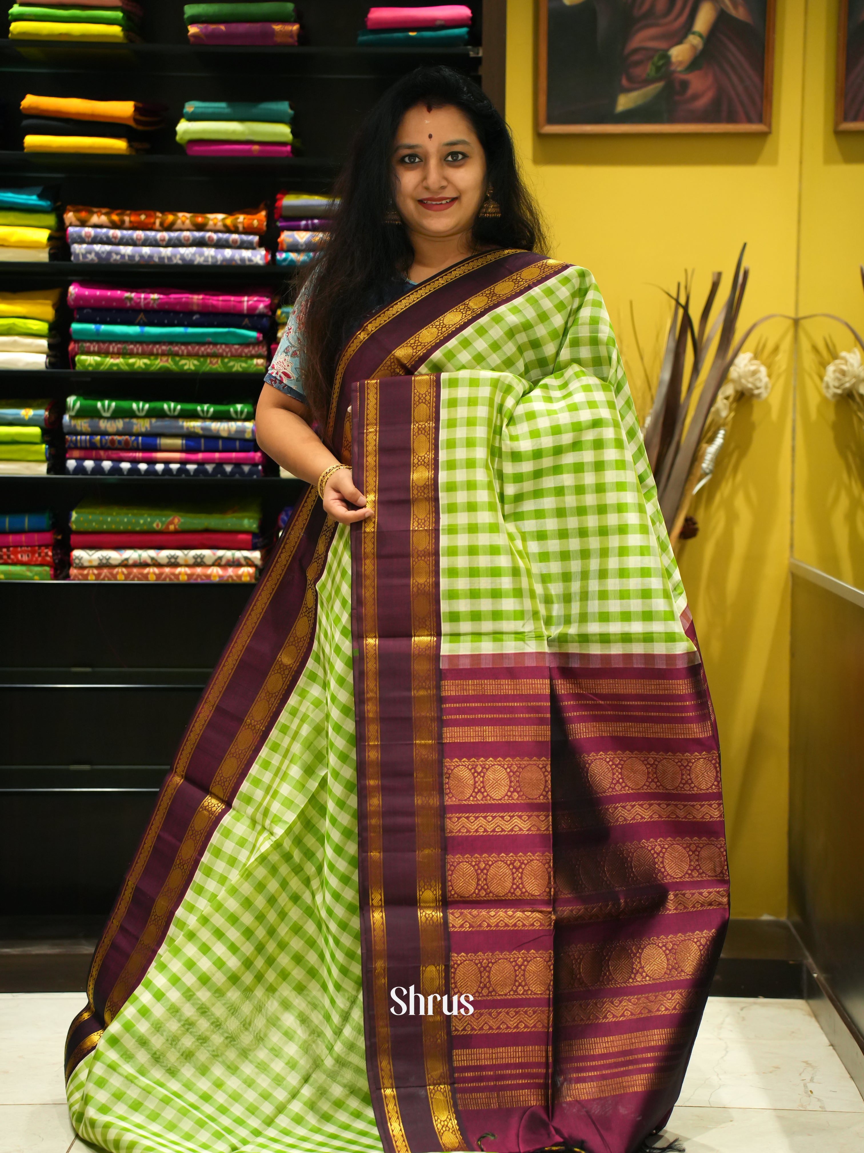 Green & Brown - Silk Cotton Saree - Shop on ShrusEternity.com