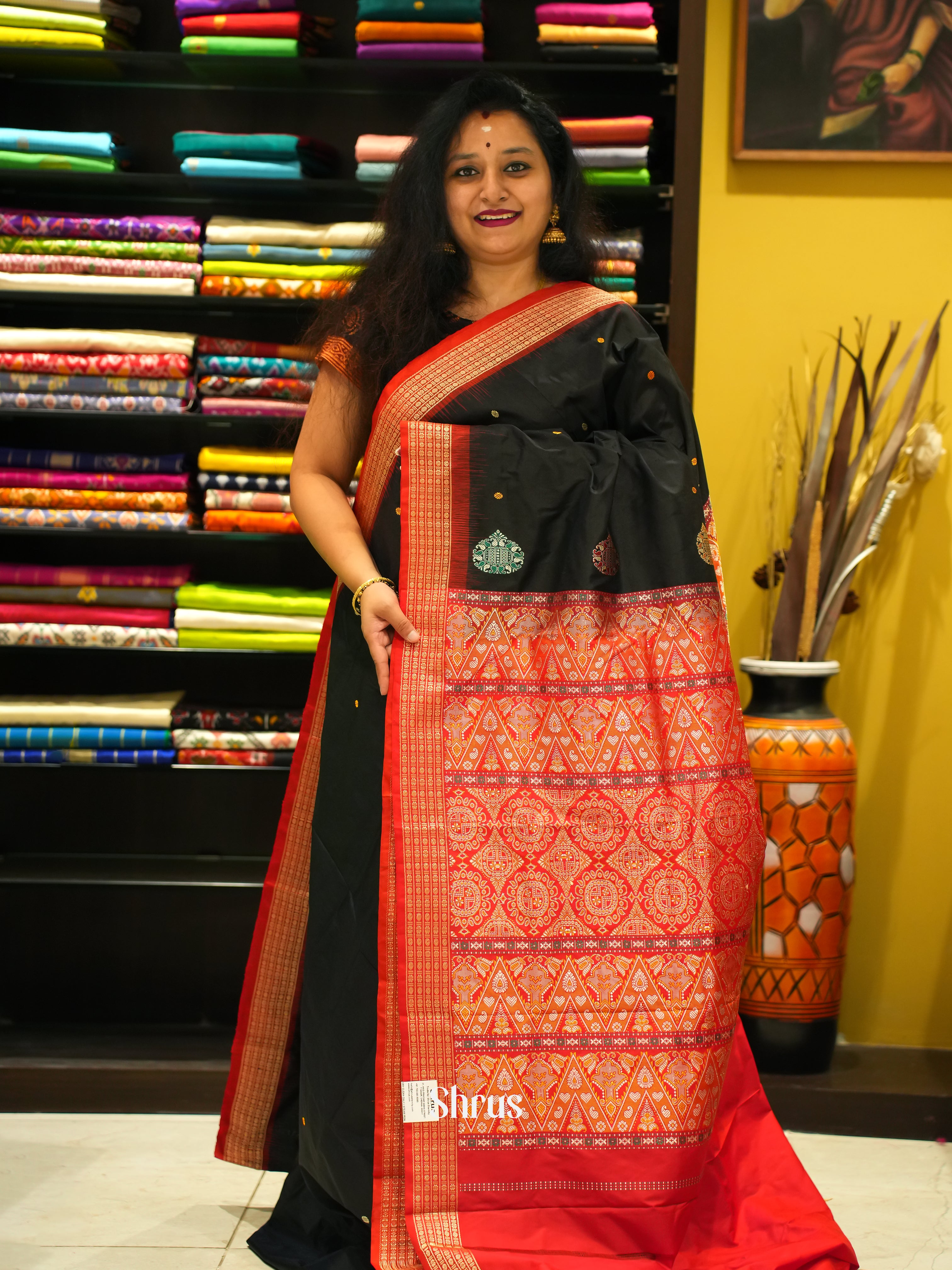 Black &  Red - Soft Silk saree(Odisha Sambalpuri ) - Shop on ShrusEternity.com