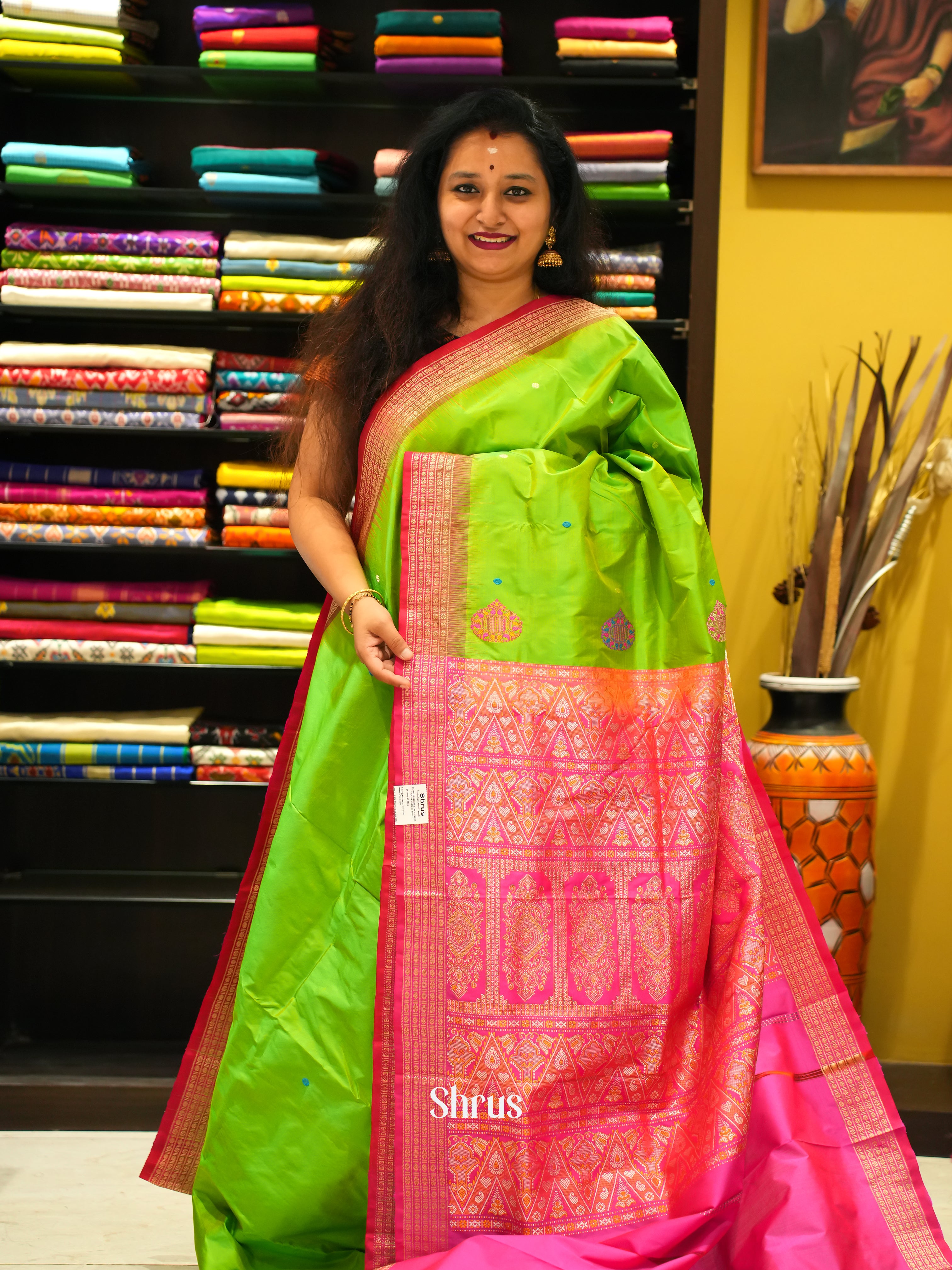 Green & Pink - Odisha Sambalpuri Soft Silk Saree - Shop on ShrusEternity.com