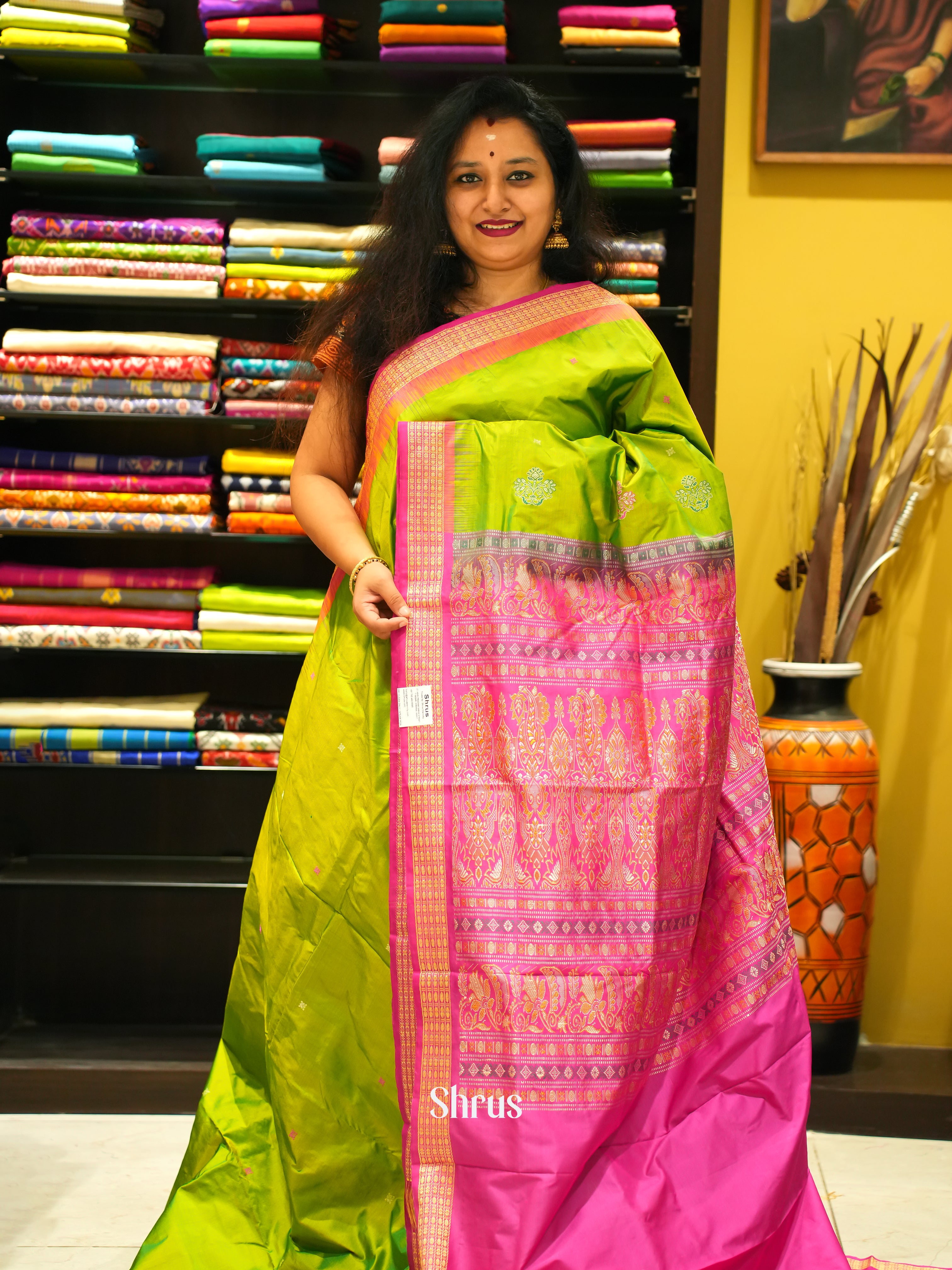 Light Green & Pink - Odisha Sambalpuri Soft Silk Saree - Shop on ShrusEternity.com