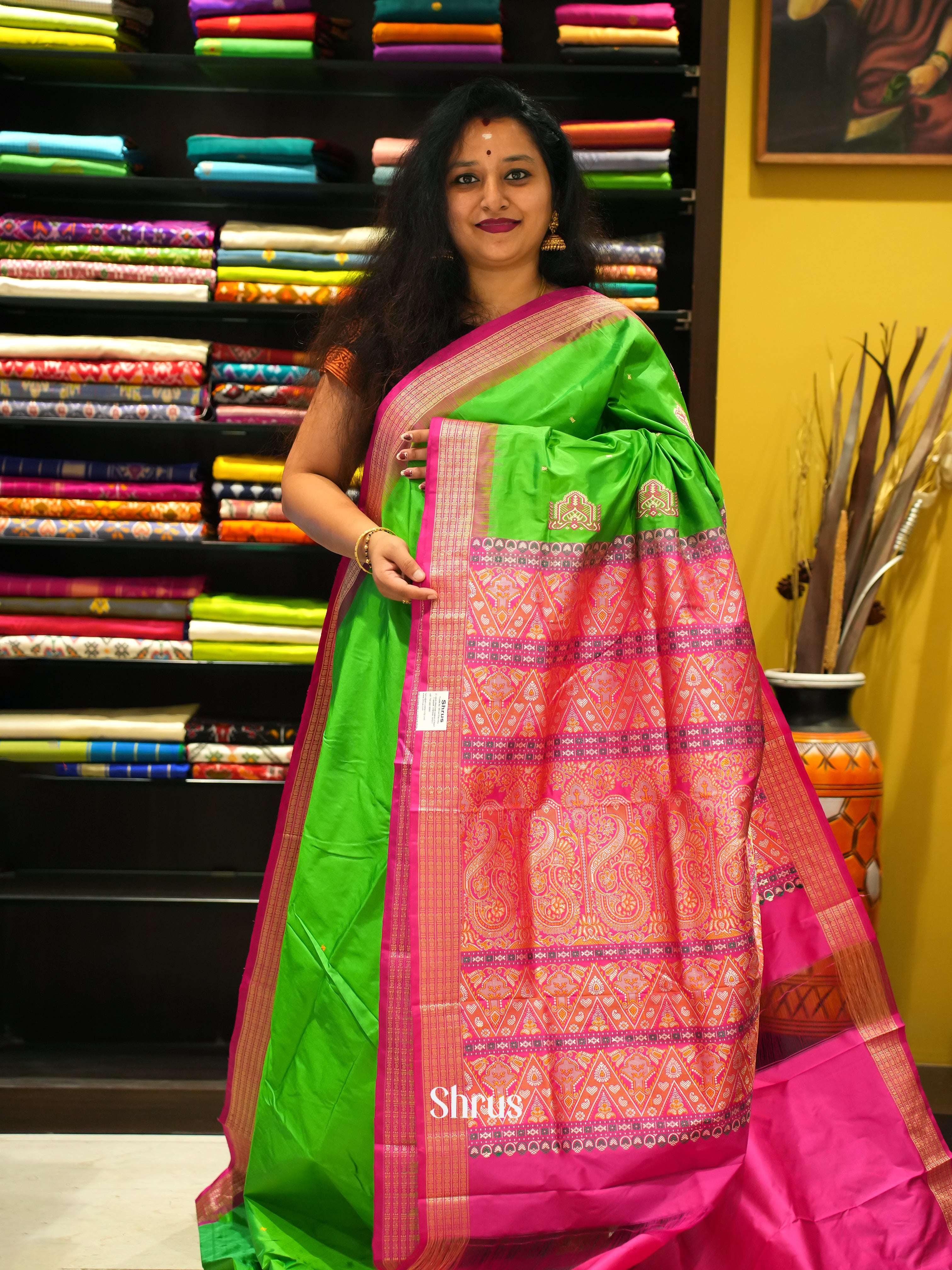 Green & Pink - Odisha Sambalpuri Soft Silk Saree - Shop on ShrusEternity.com