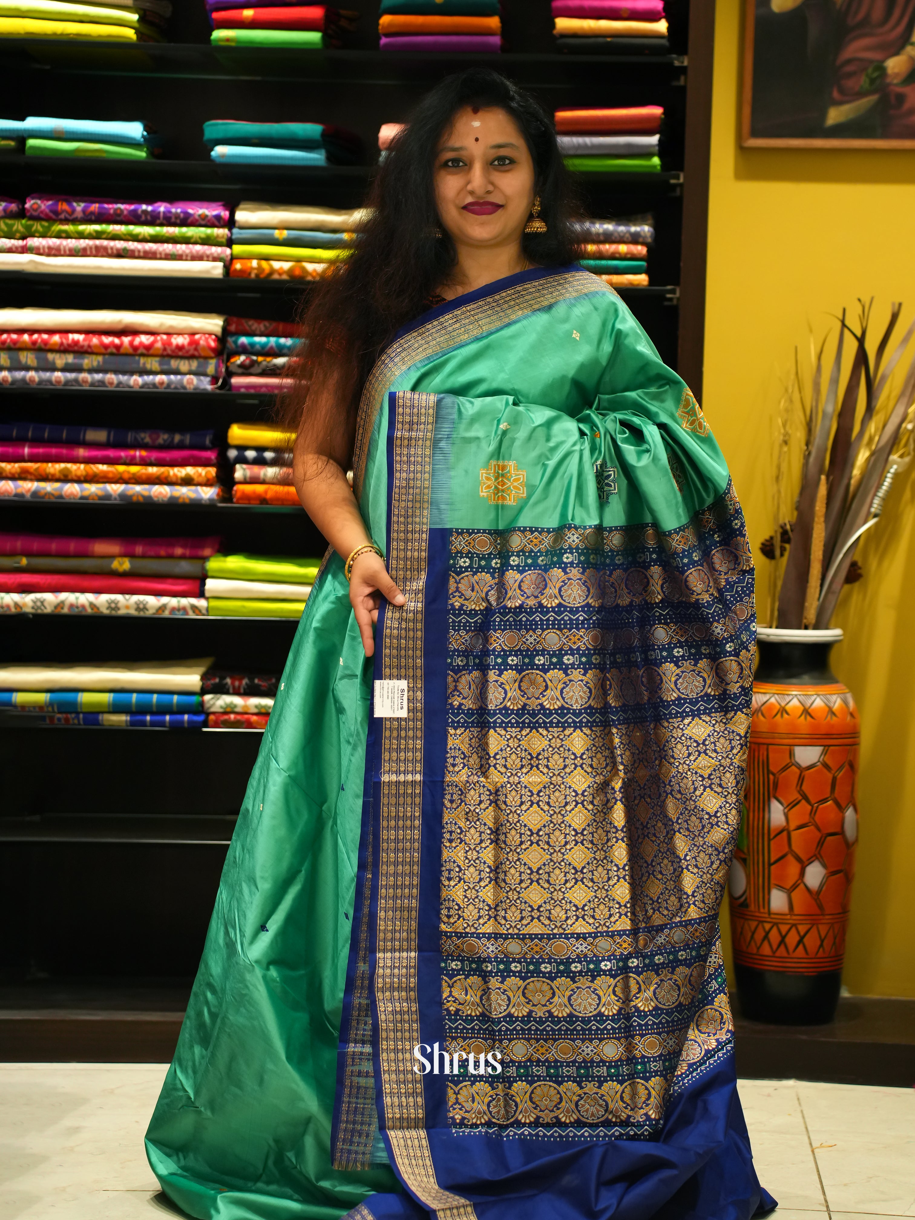 Green & Blue - Odisha Sambalpuri Soft Silk Saree - Shop on ShrusEternity.com