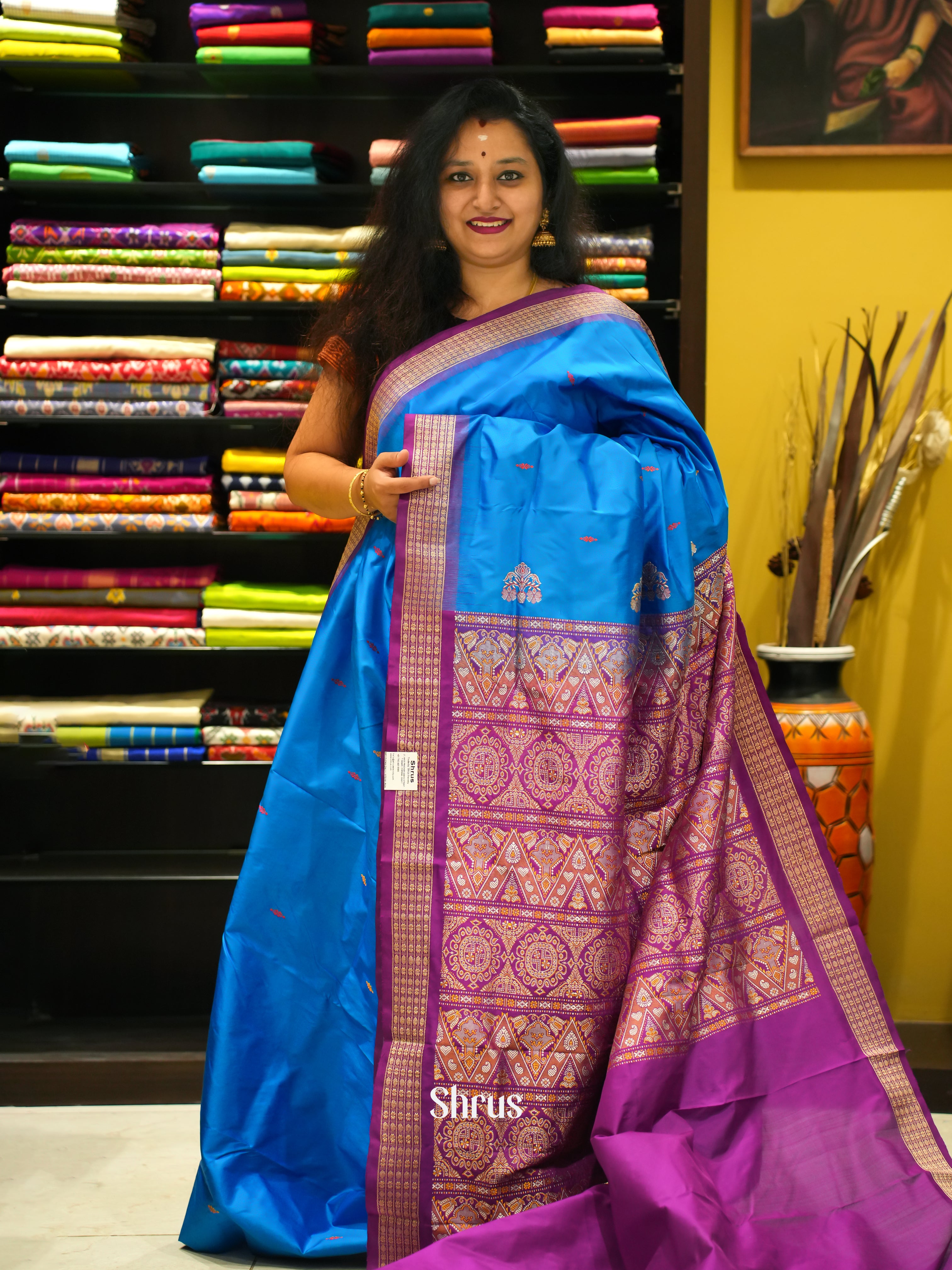 Blue & Purple- Odisha Sambalpuri Soft Silk Saree - Shop on ShrusEternity.com