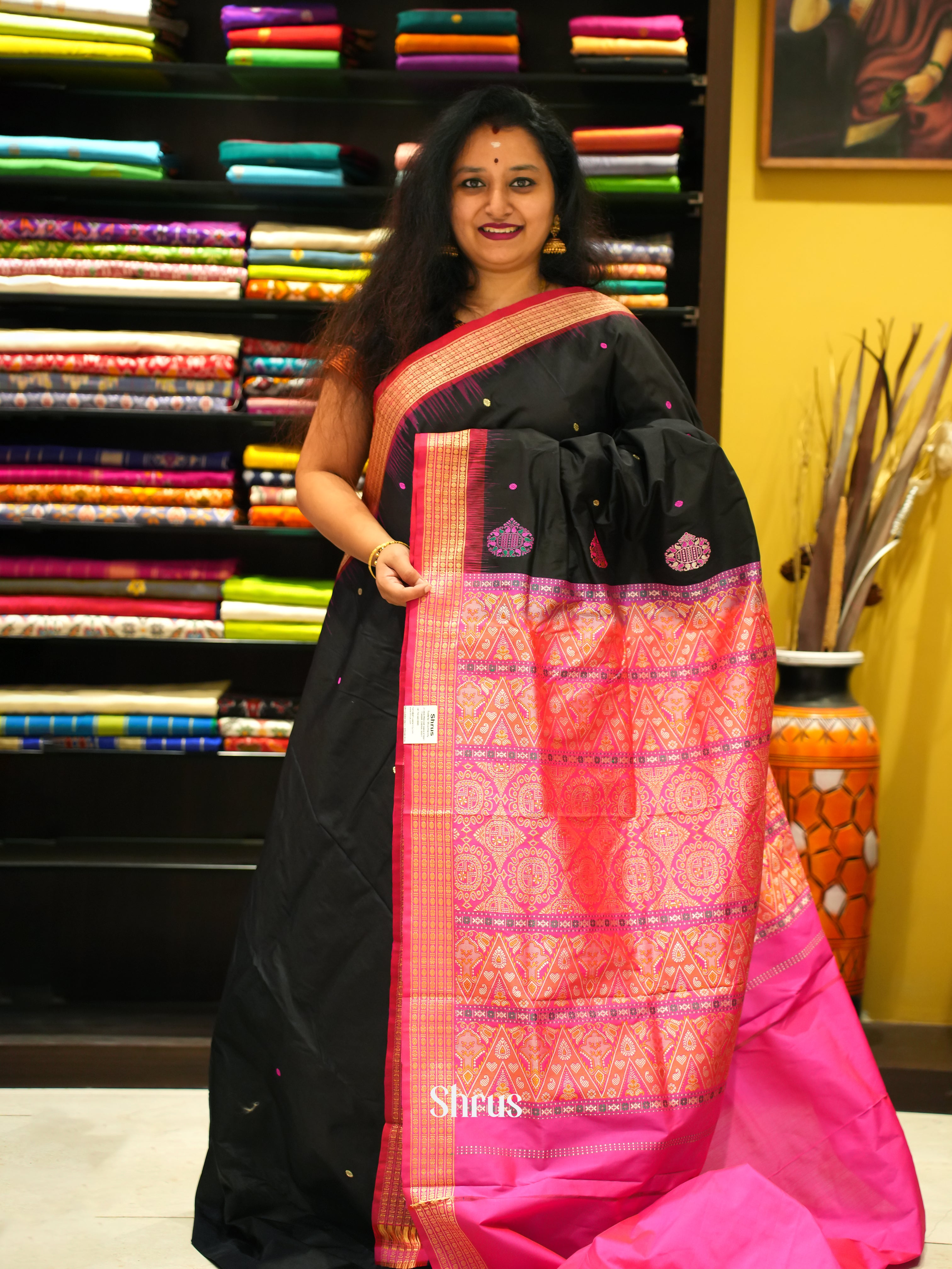 Black & Pink- Odisha Sambalpuri- Soft Silk Saree - Shop on ShrusEternity.com