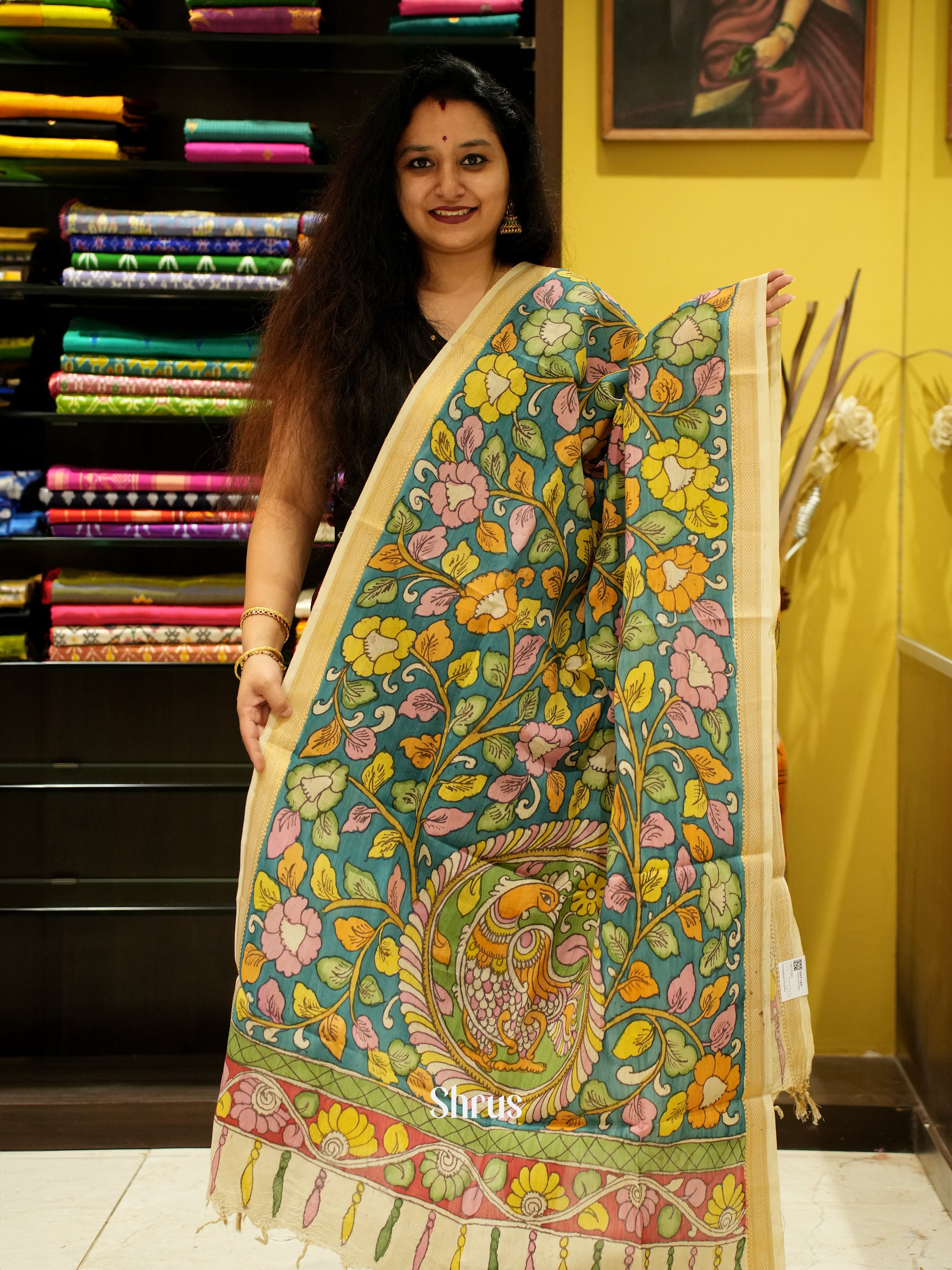 Blue - Pen kalamkari Dupatta - Shop on ShrusEternity.com