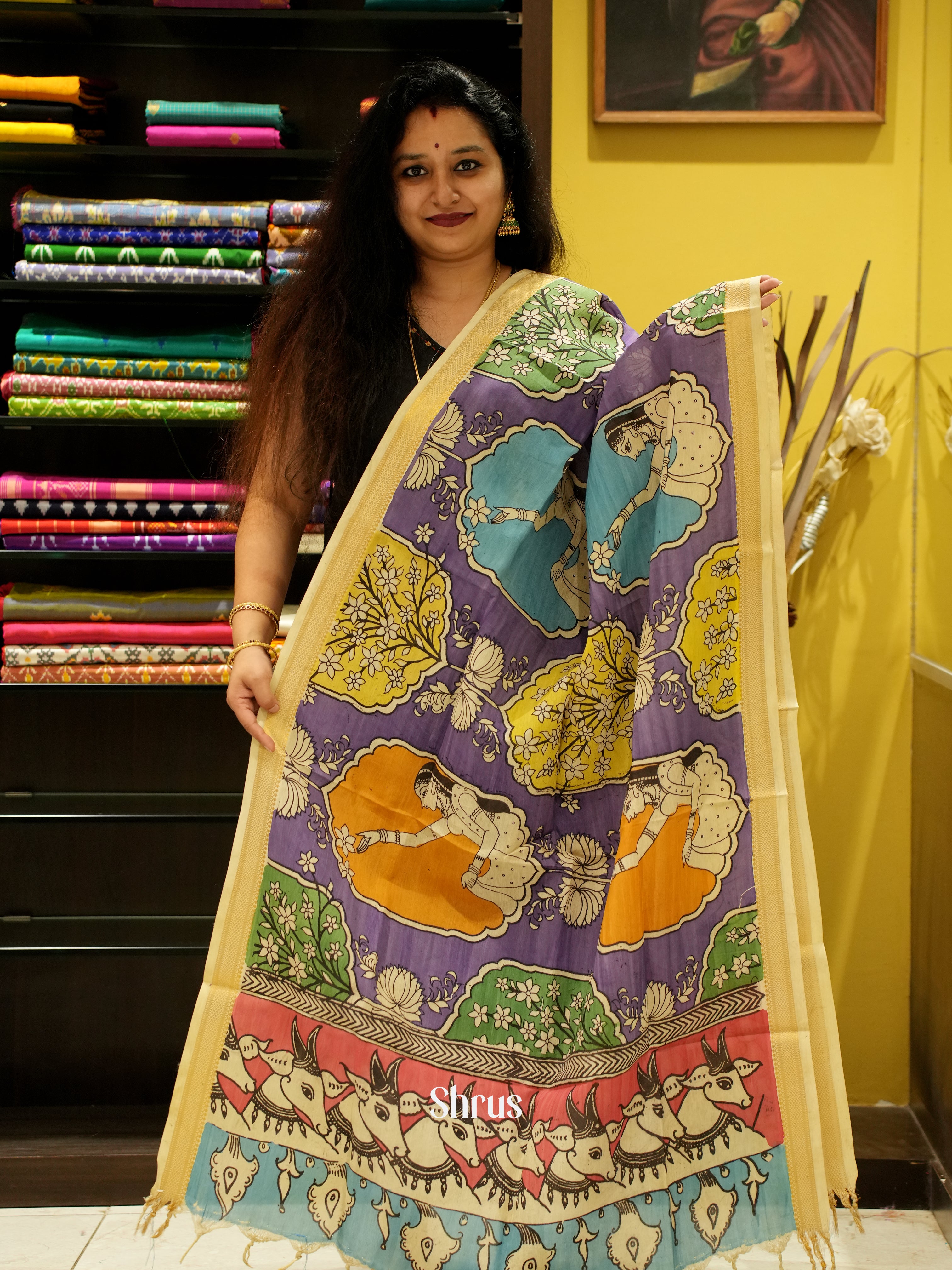 Violet - Pen kalamkari Dupatta - Shop on ShrusEternity.com