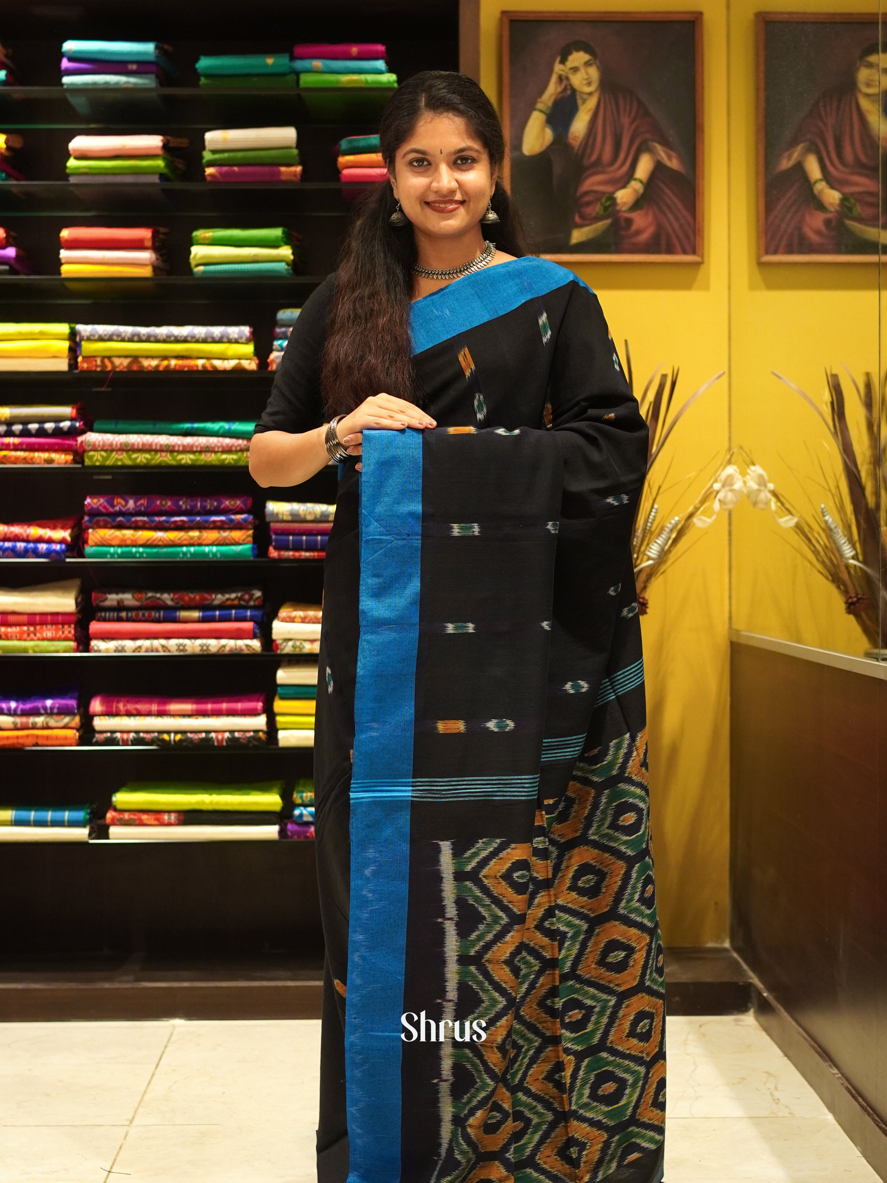 Black & Blue - Bengal cotton Saree - Shop on ShrusEternity.com