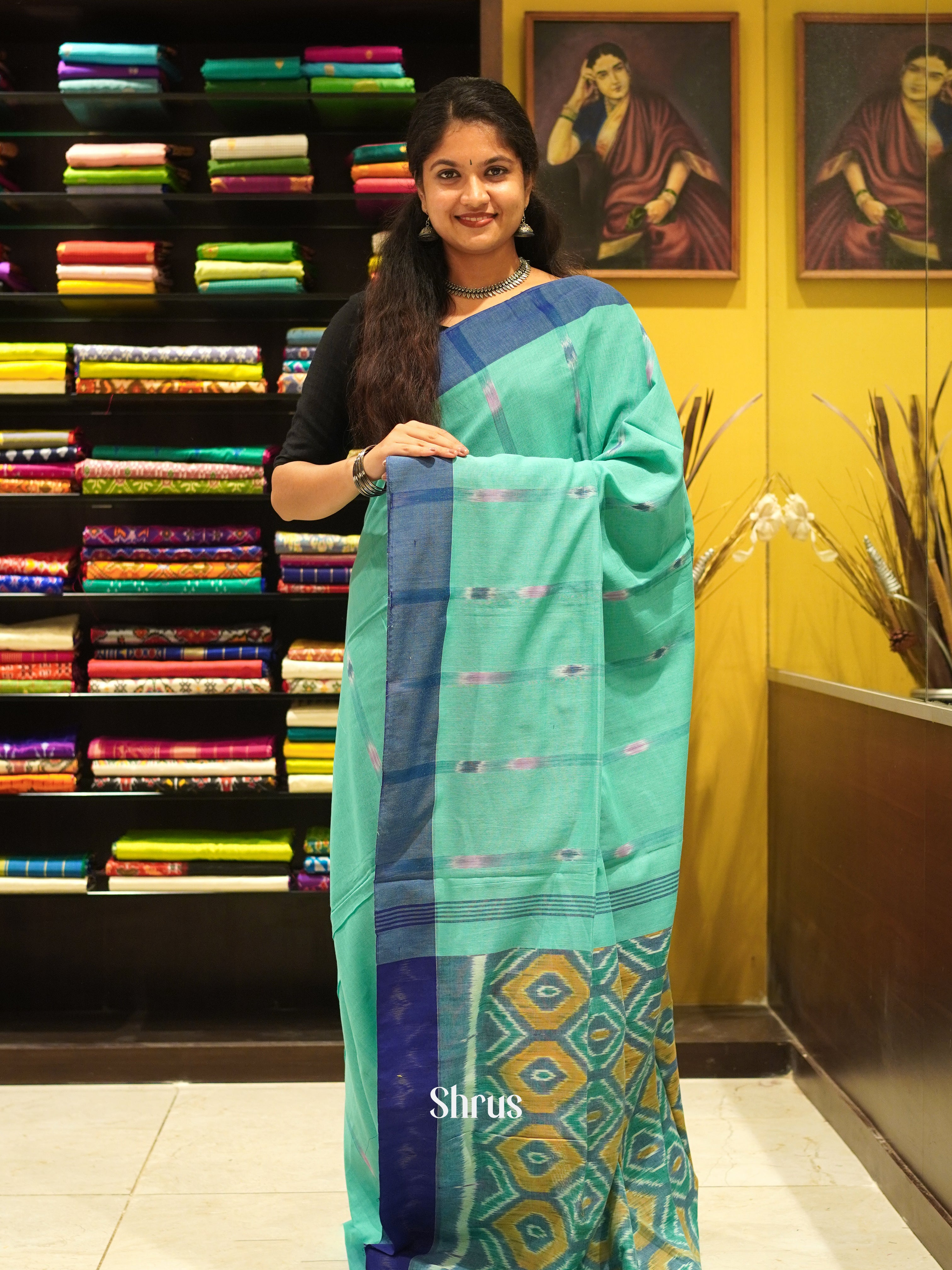 Green & Blue - Bengal cotton Saree - Shop on ShrusEternity.com