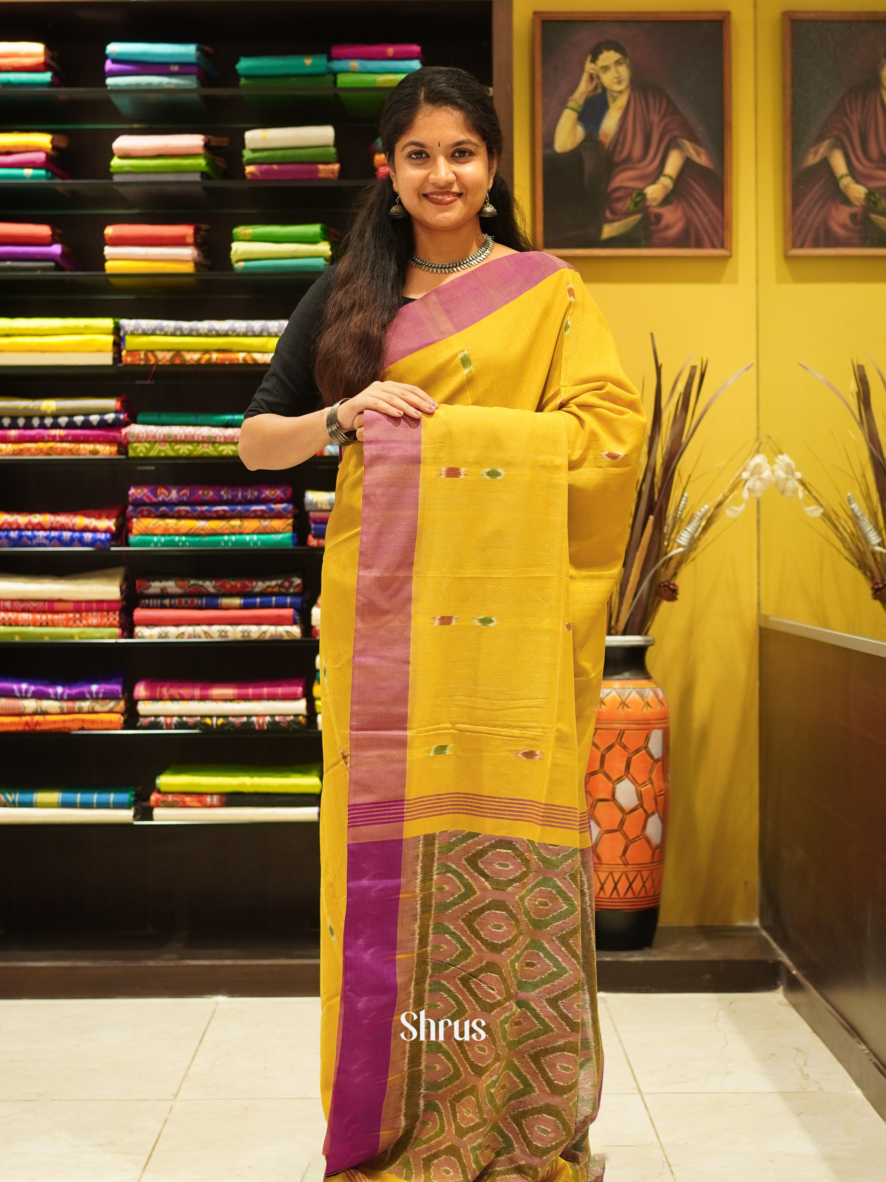 Yellow & Pink - Bengal cotton Saree - Shop on ShrusEternity.com