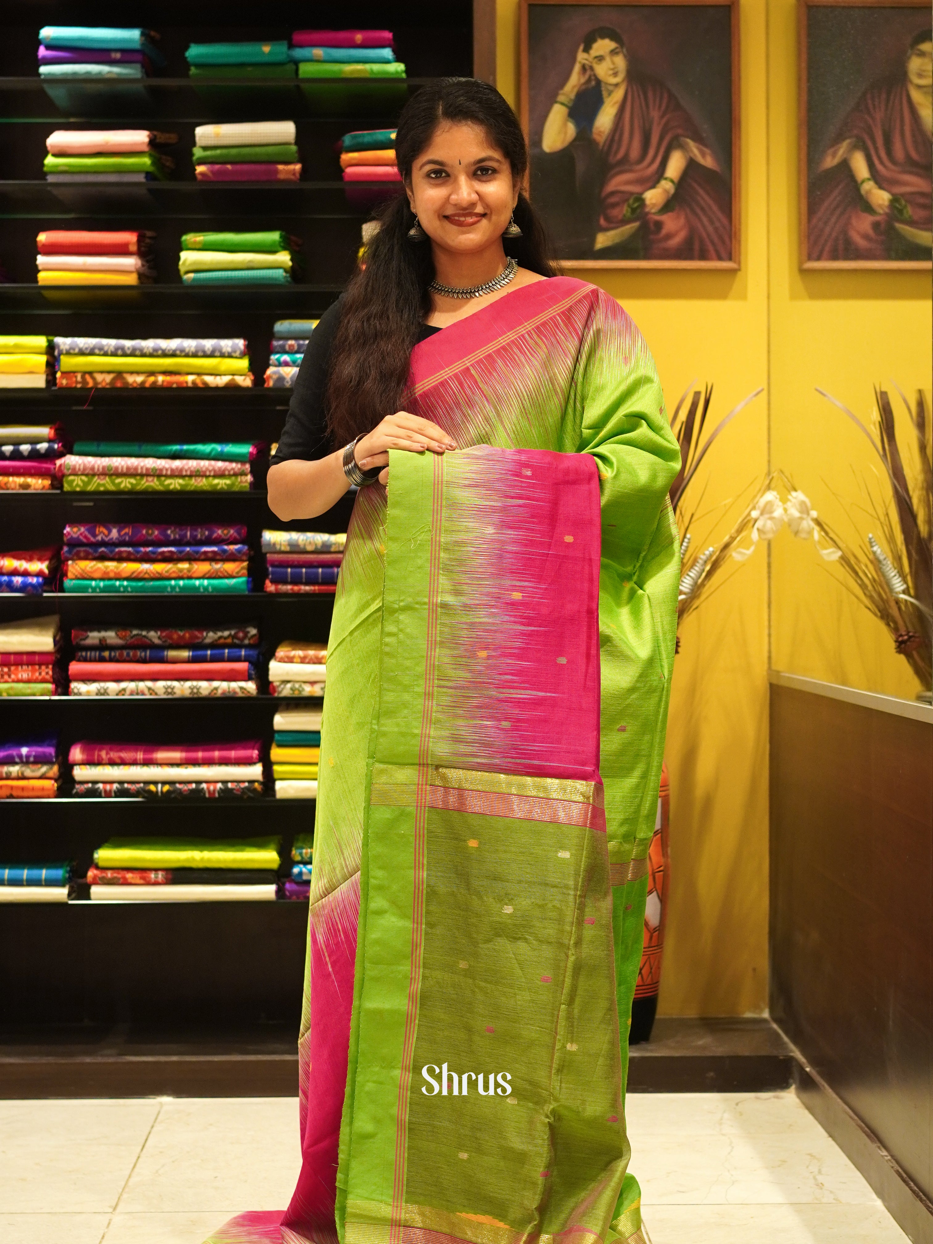 Green & Pink - Bengal cotton Saree - Shop on ShrusEternity.com