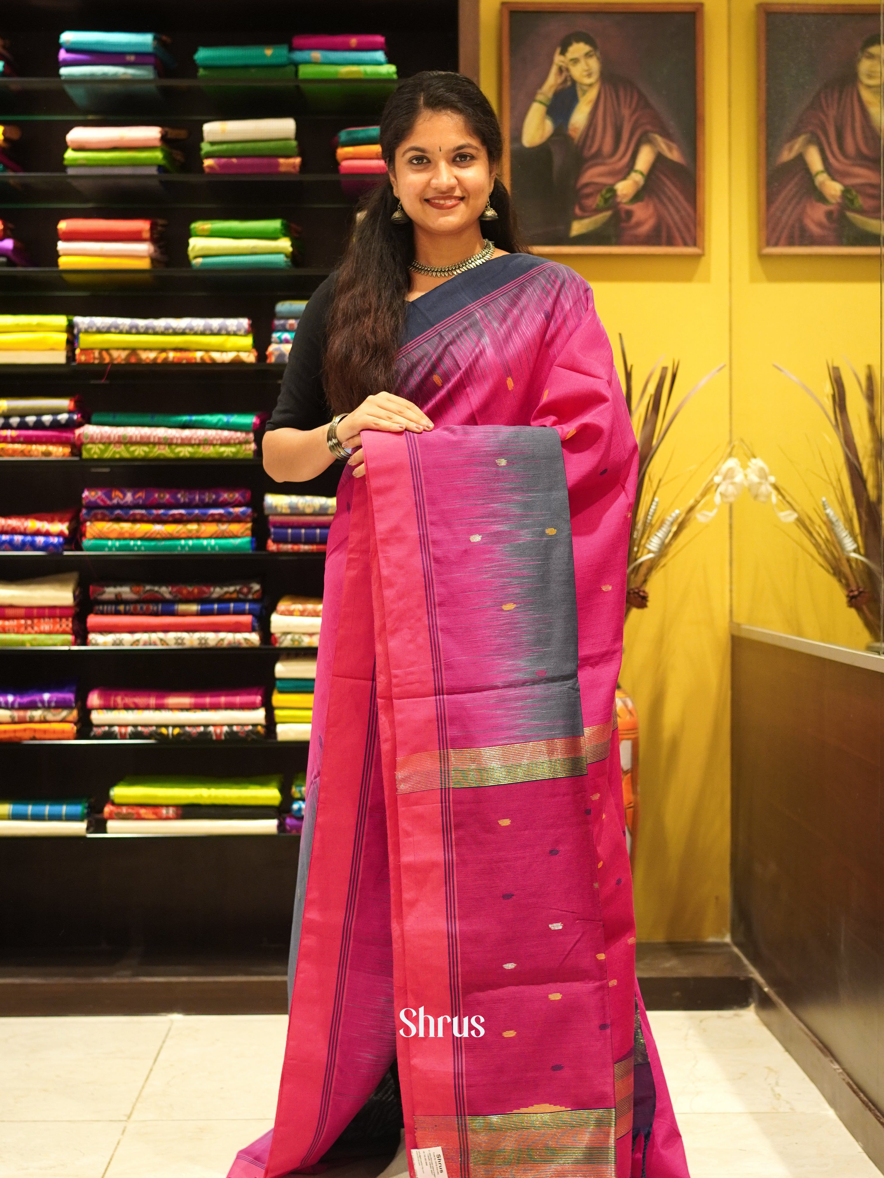 Pink & Grey - Bengal cotton Saree - Shop on ShrusEternity.com