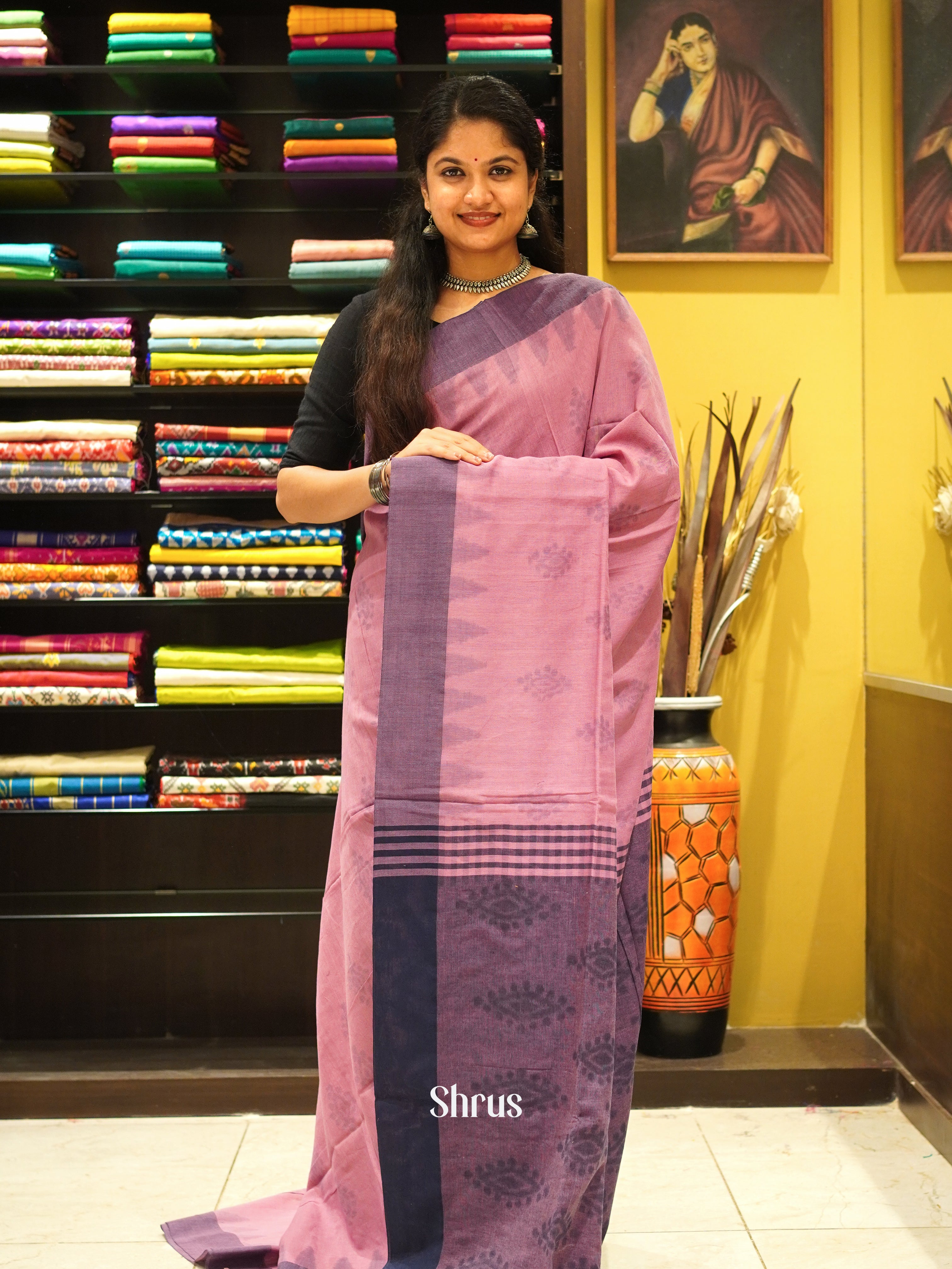 Pink & Purple - Semi Ikkat Saree - Shop on ShrusEternity.com