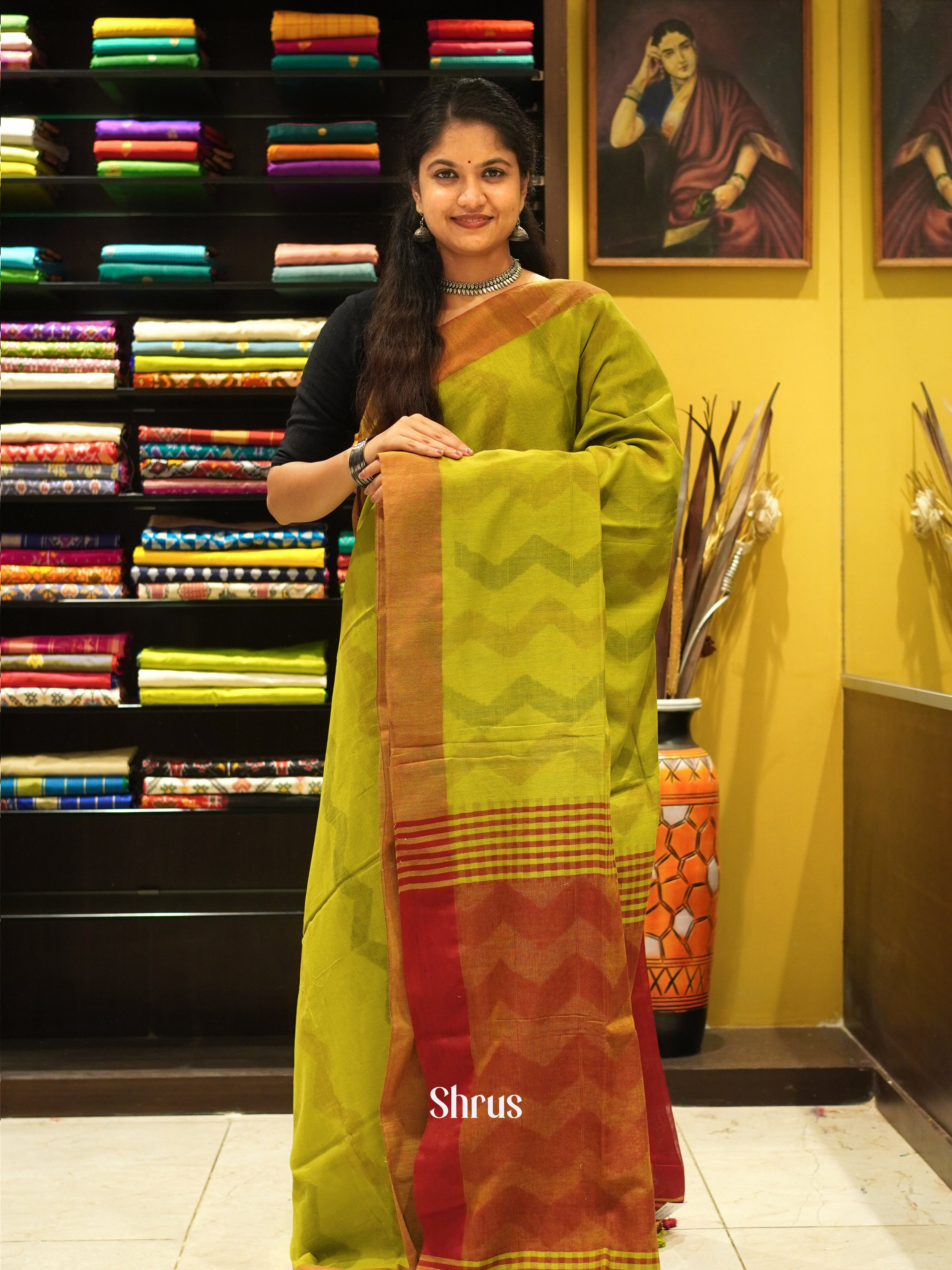 Green & Red - Semi Ikkat Saree - Shop on ShrusEternity.com