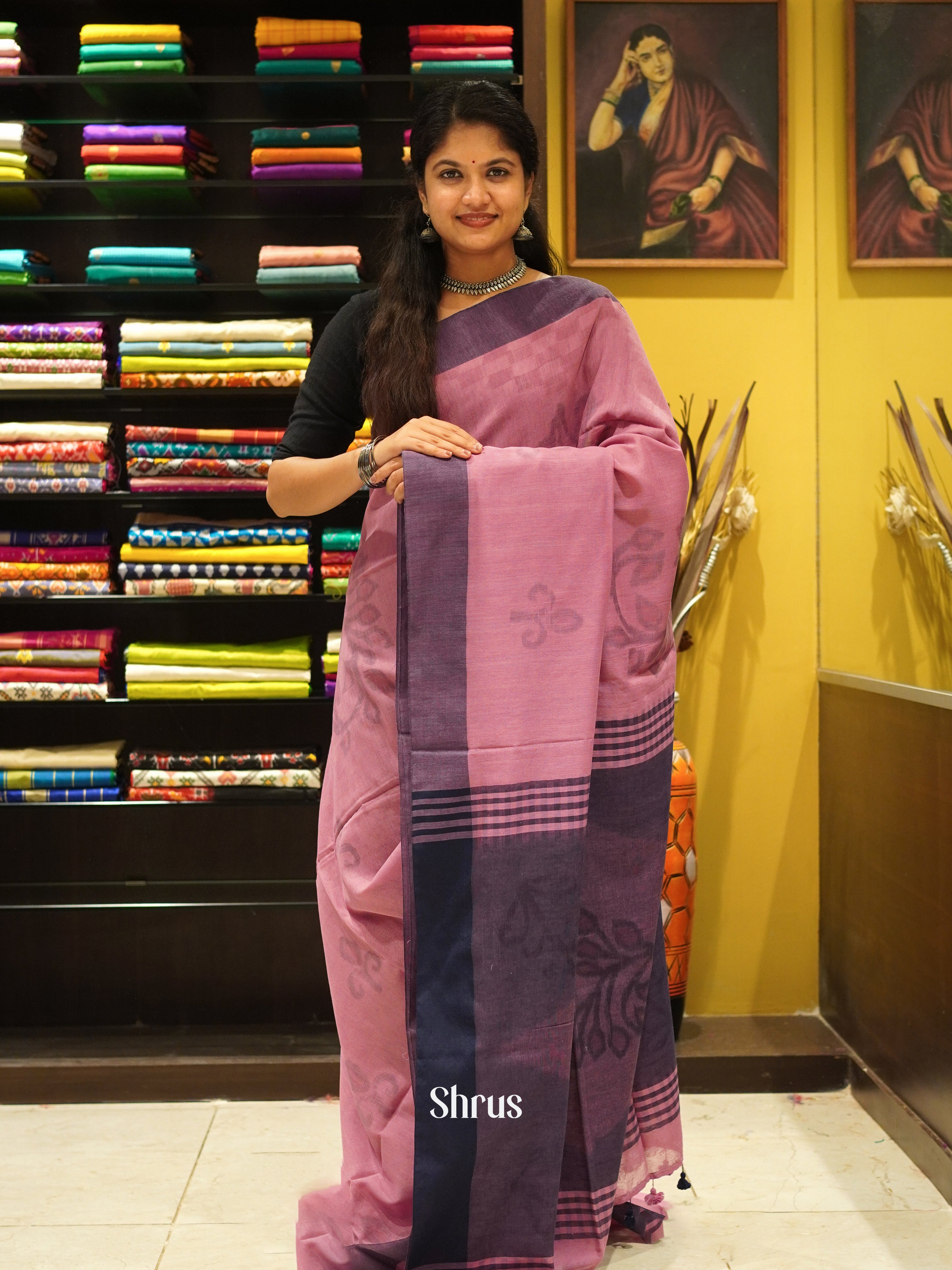 Pink & Purple - Semi Ikkat Saree - Shop on ShrusEternity.com