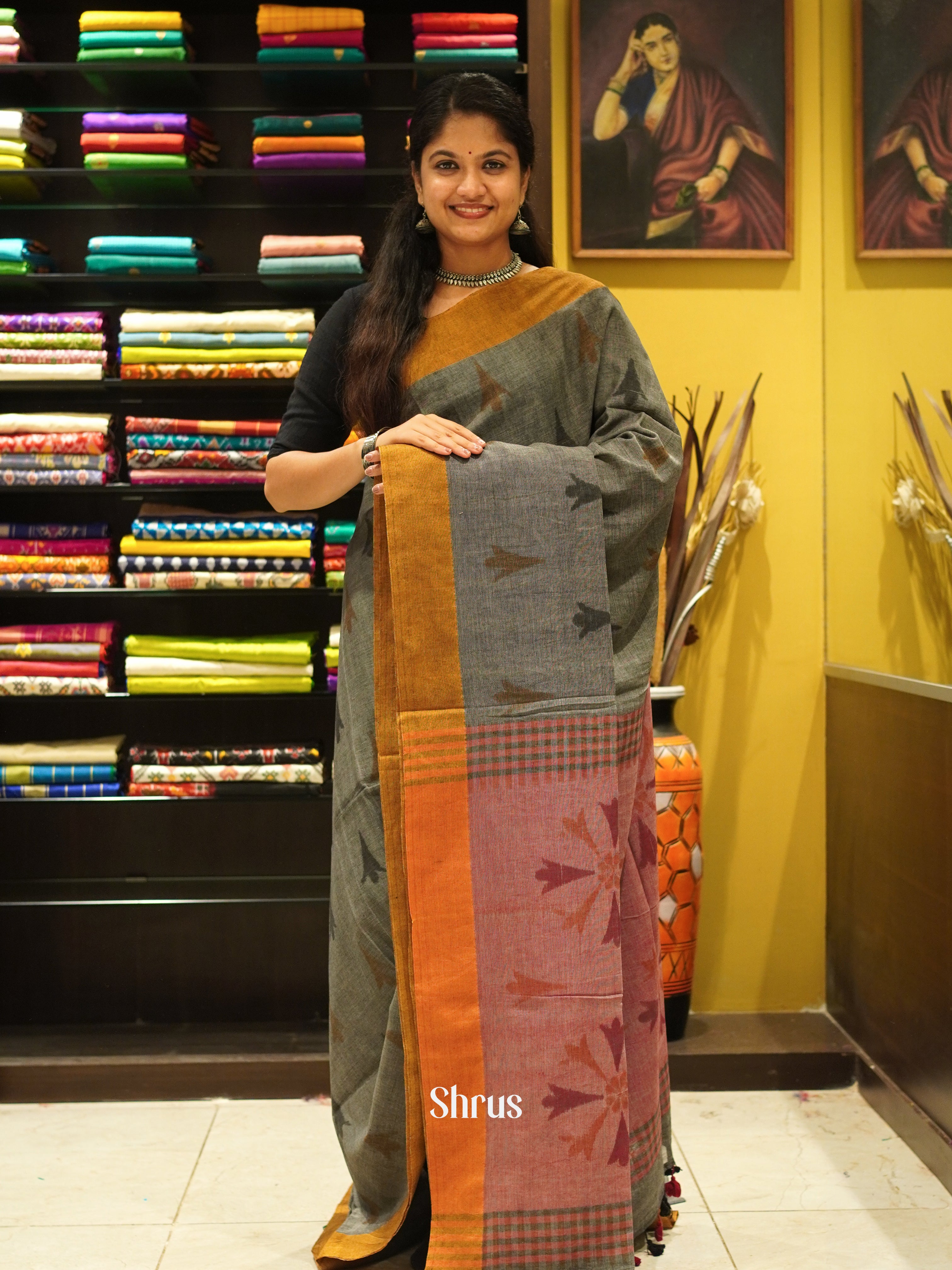 Grey & Onion Peel - Semi Ikkat Saree - Shop on ShrusEternity.com