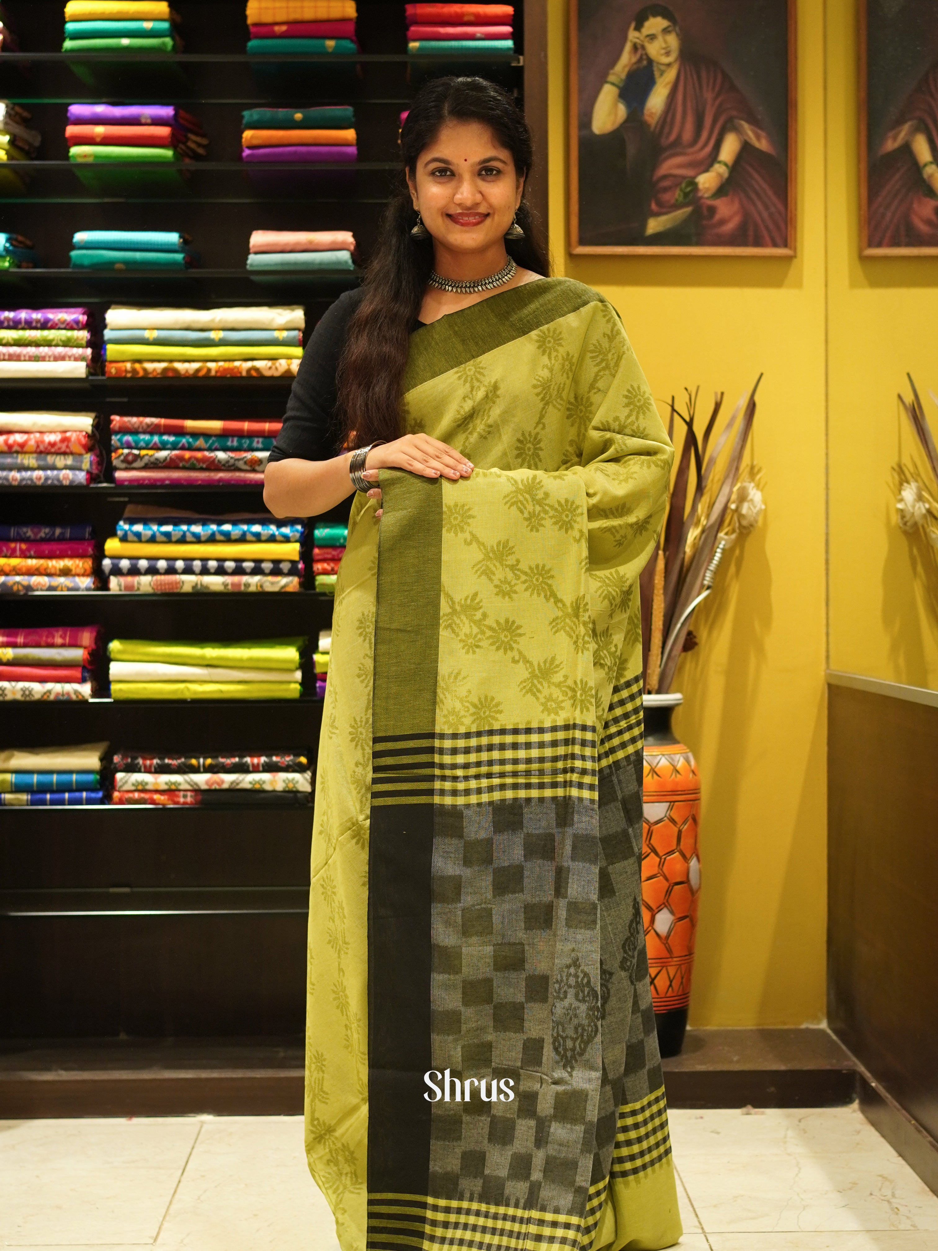 Green & Grey - Semi Ikkat Saree - Shop on ShrusEternity.com