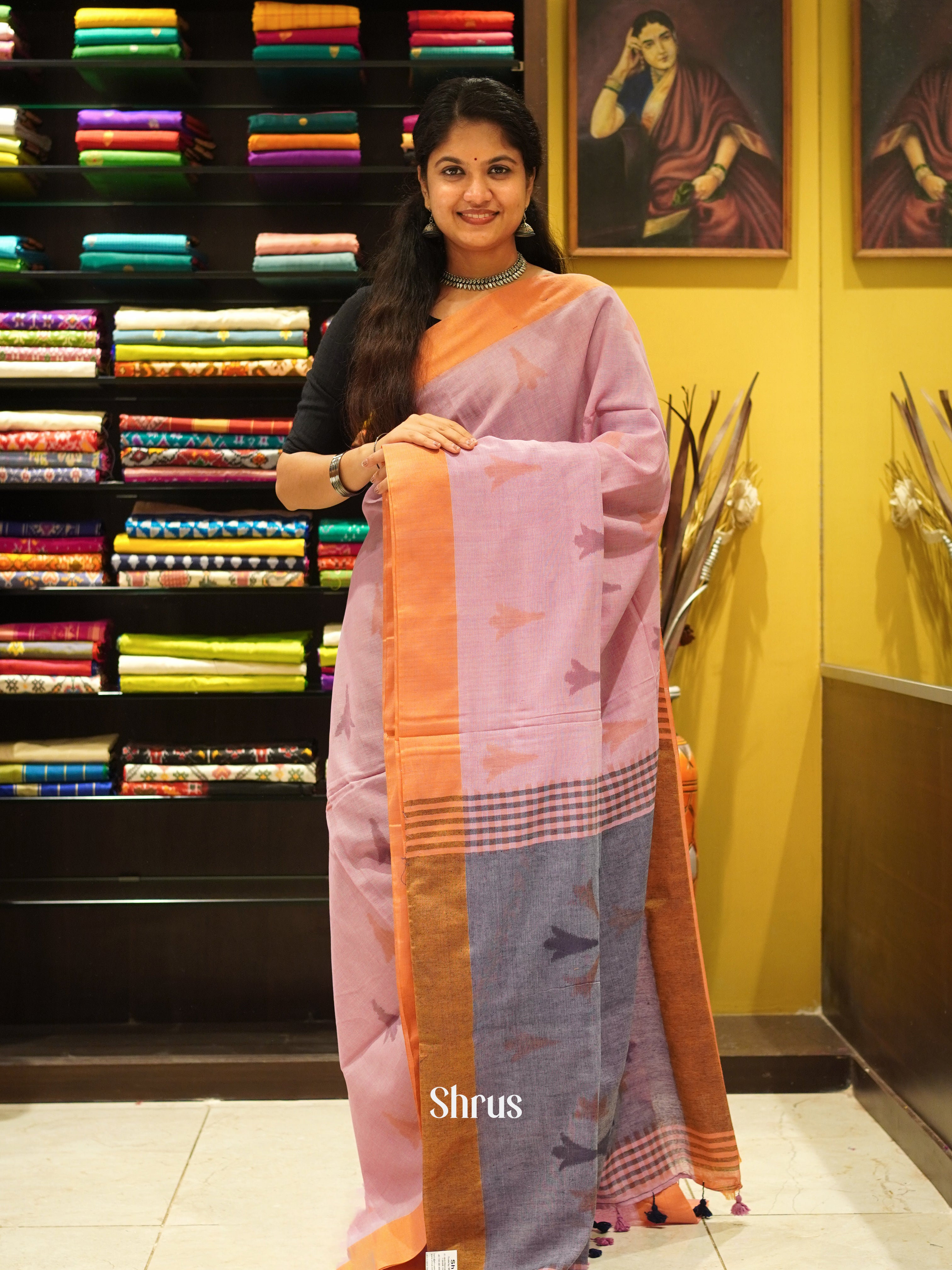 Pink & Orange - Semi Ikkat Saree - Shop on ShrusEternity.com