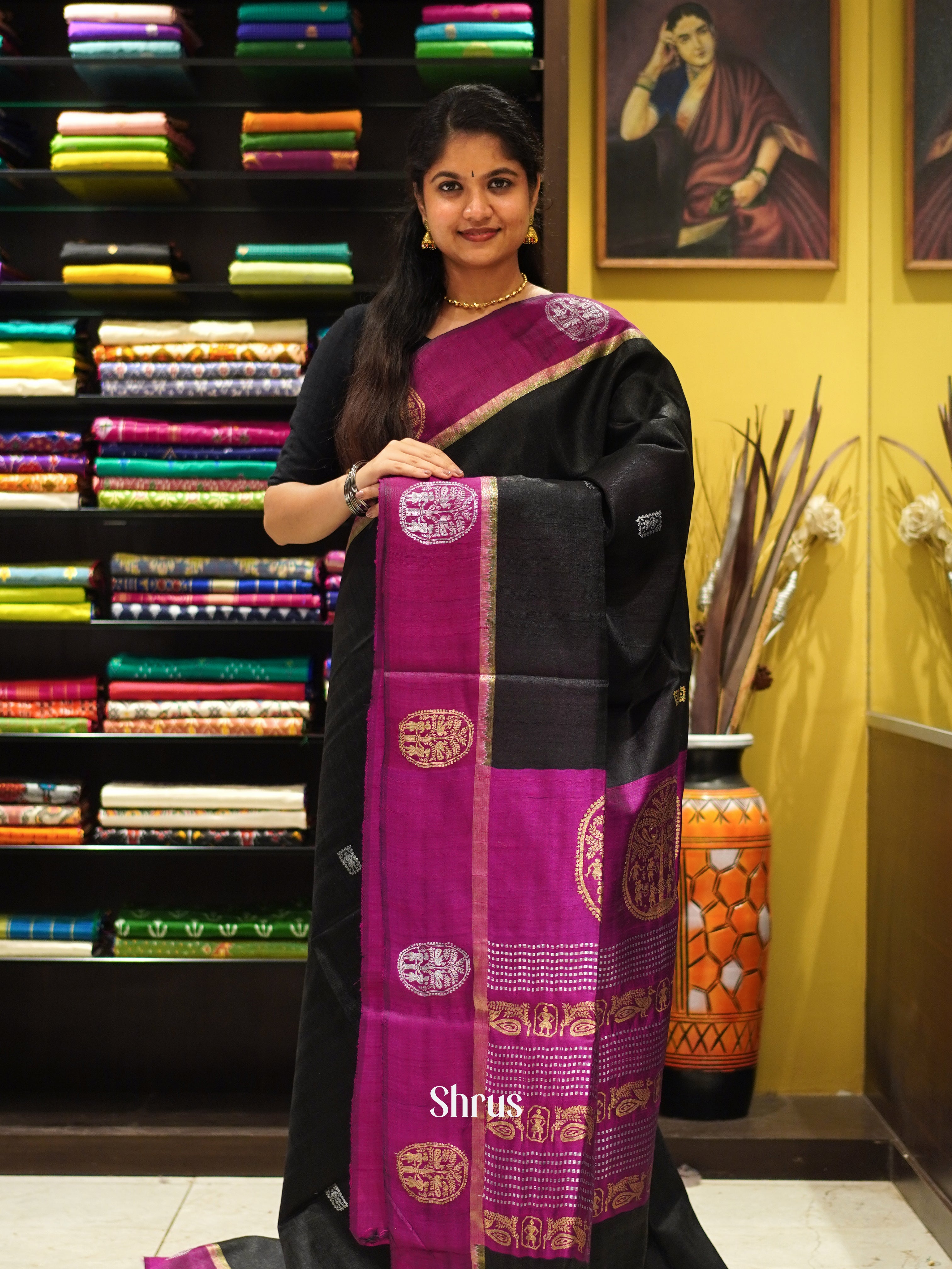 Black & Purple - Raw Silk Saree - Shop on ShrusEternity.com