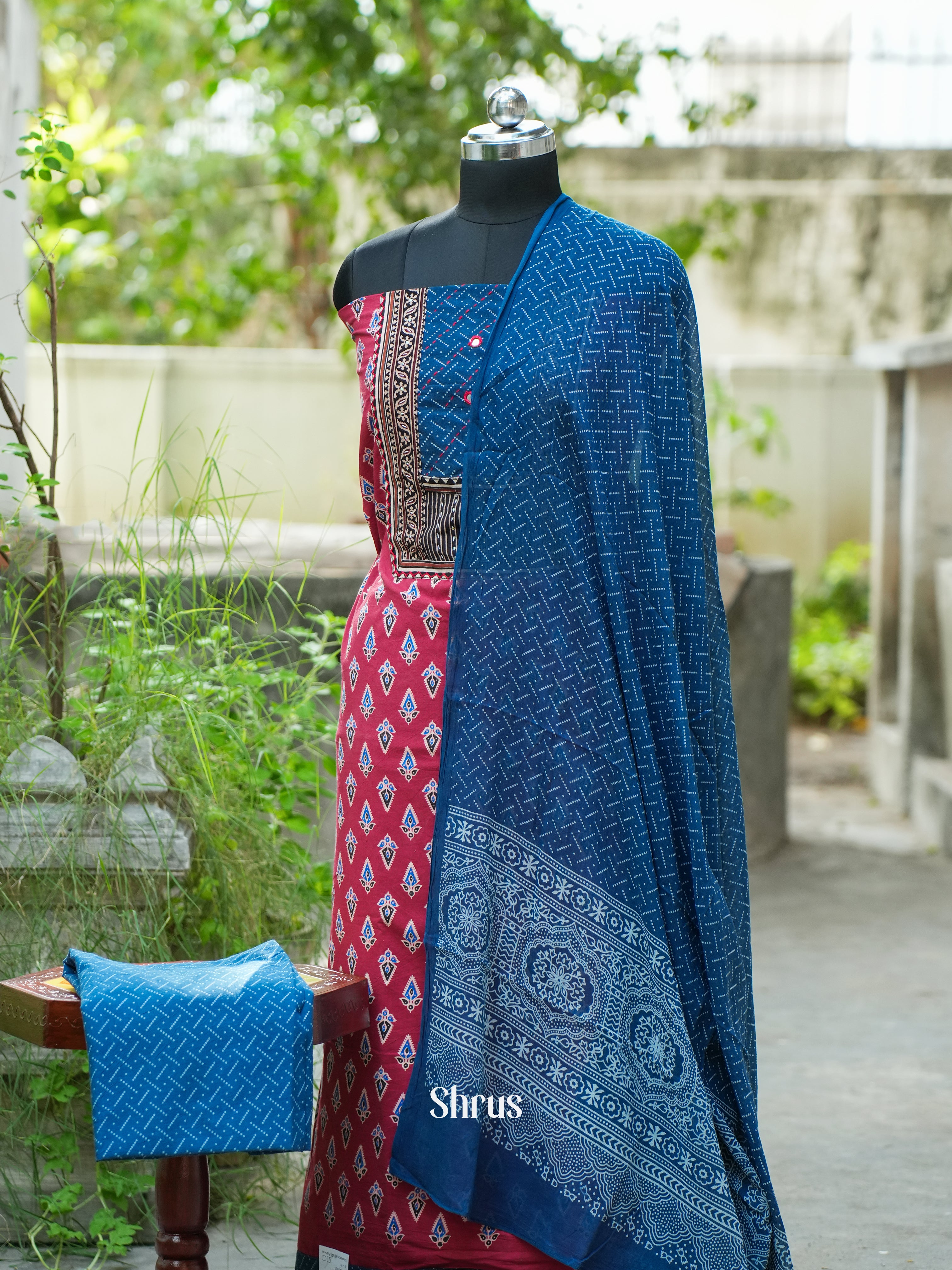 Red & Blue - Ajrakh Salwar - Shop on ShrusEternity.com