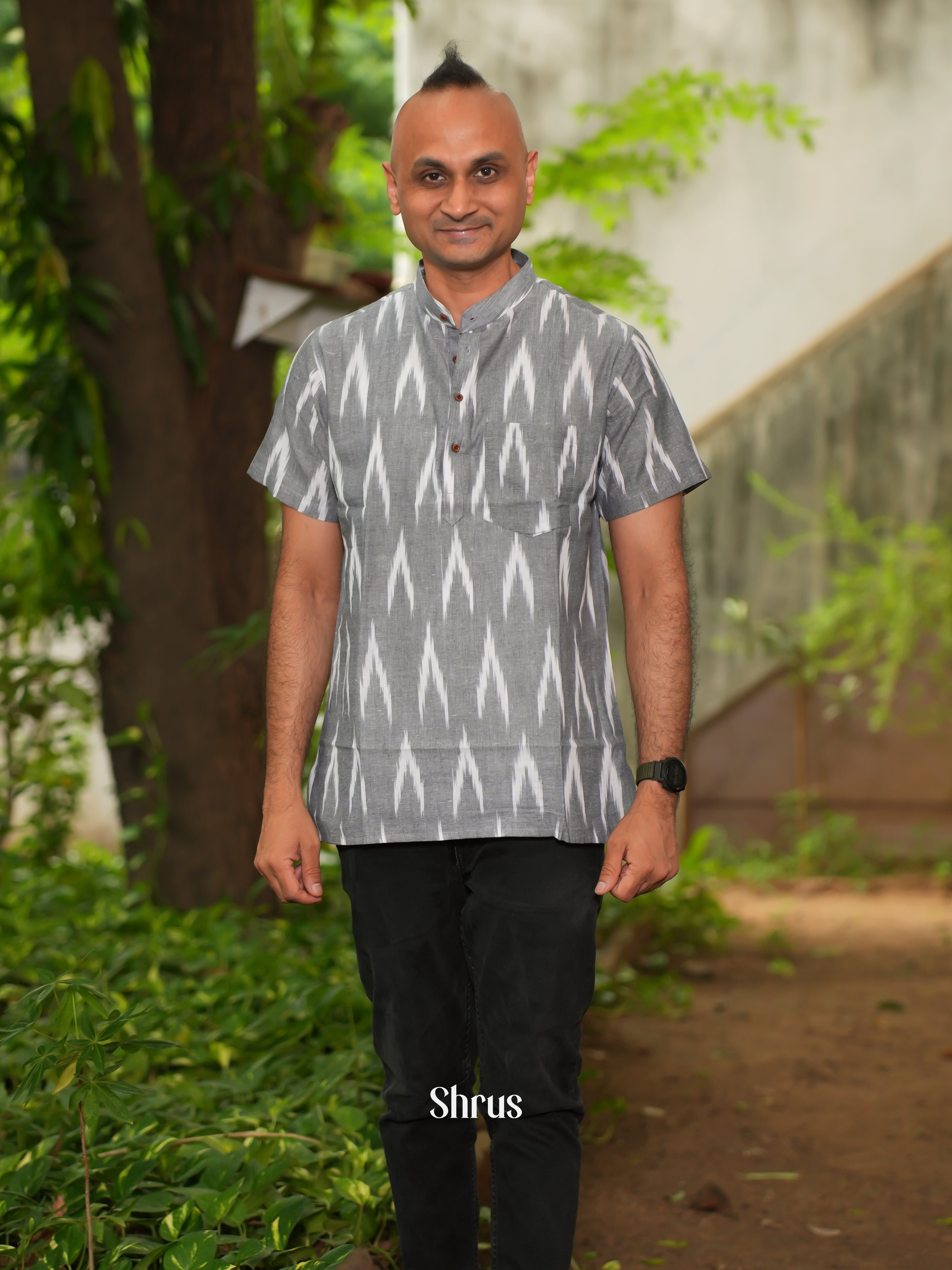 Grey - Readymade Short Mens Kurta