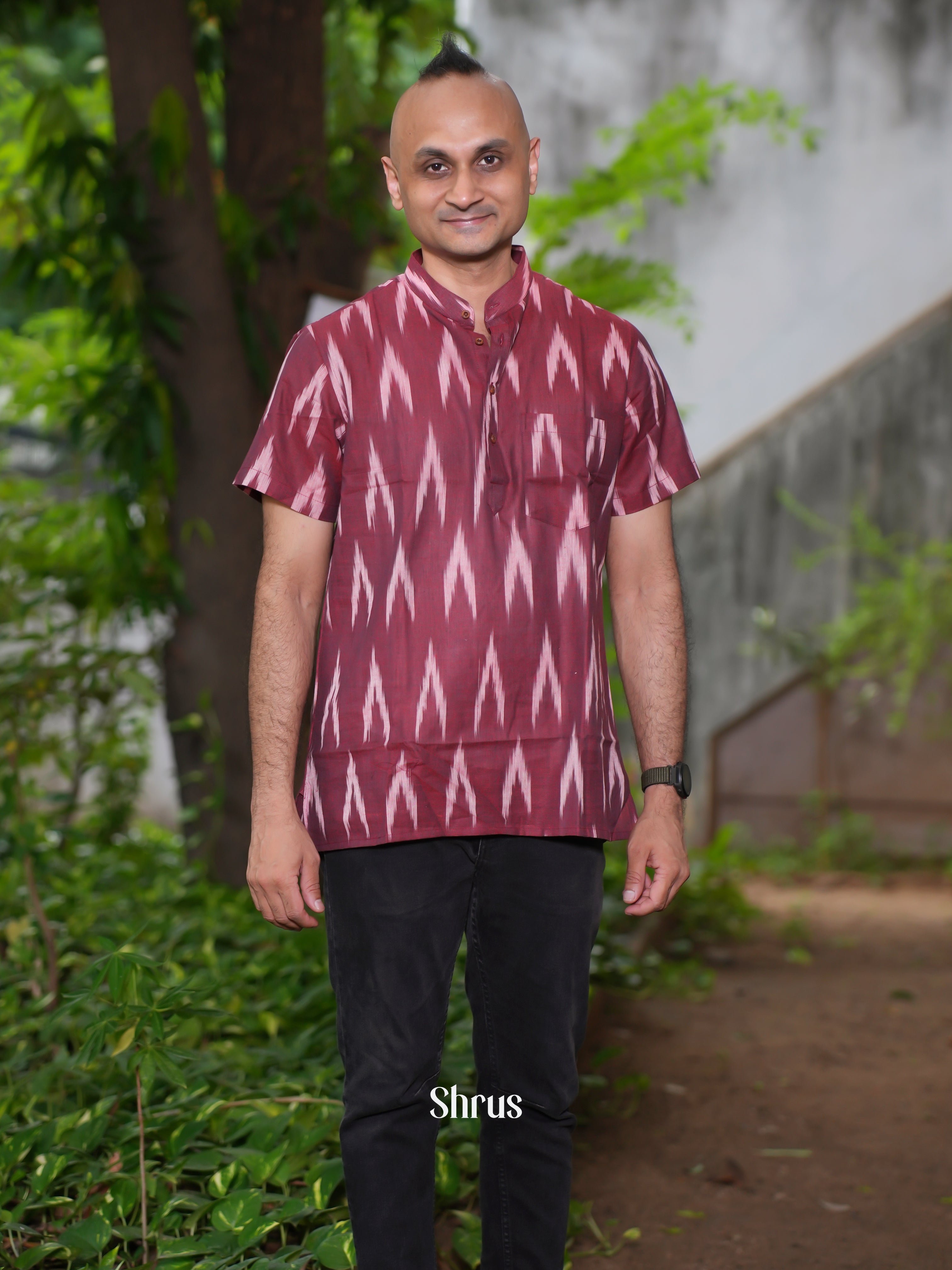 Maroon - Readymade Mens Short Kurta