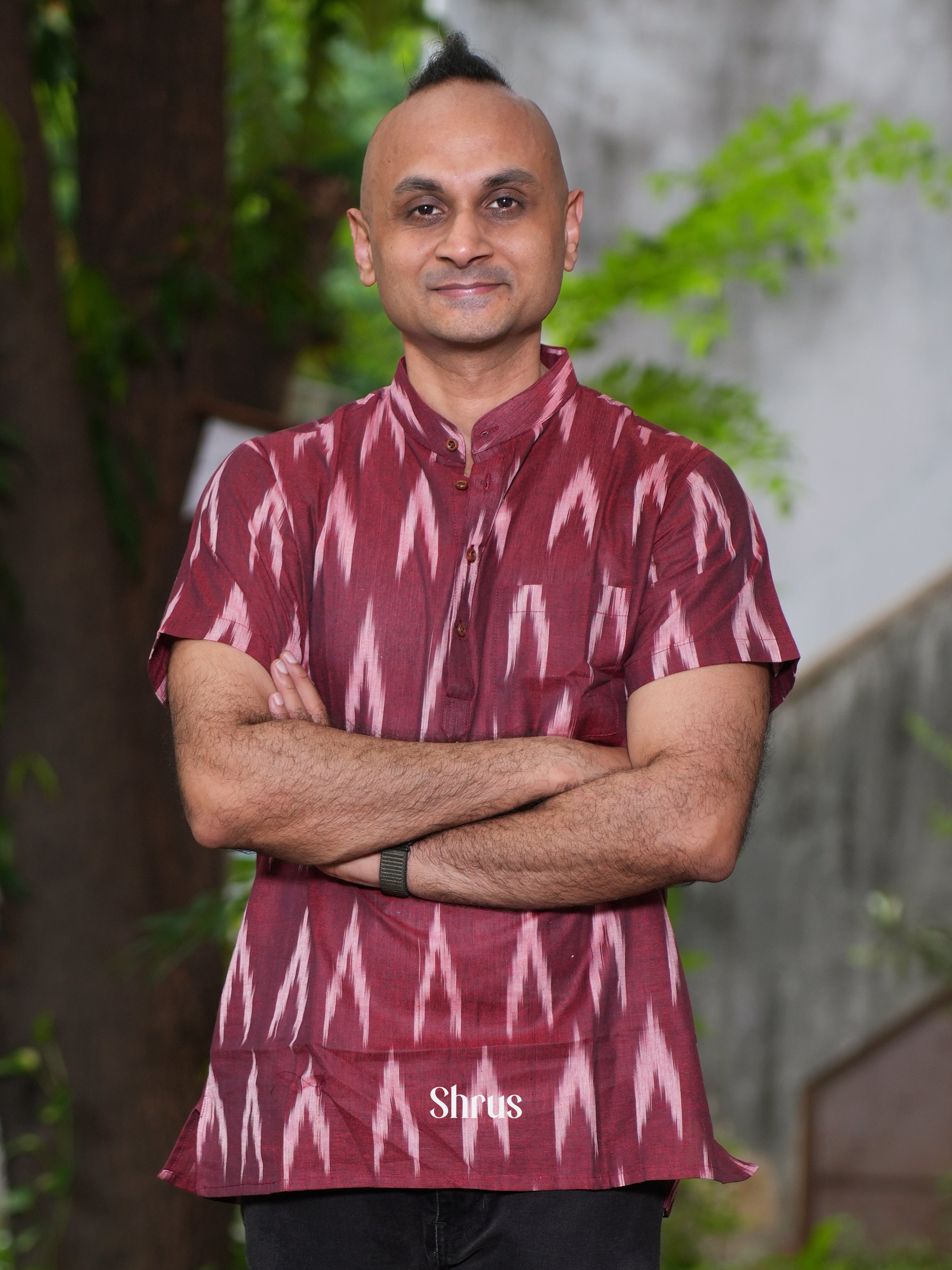 Maroon - Readymade Mens Short Kurta