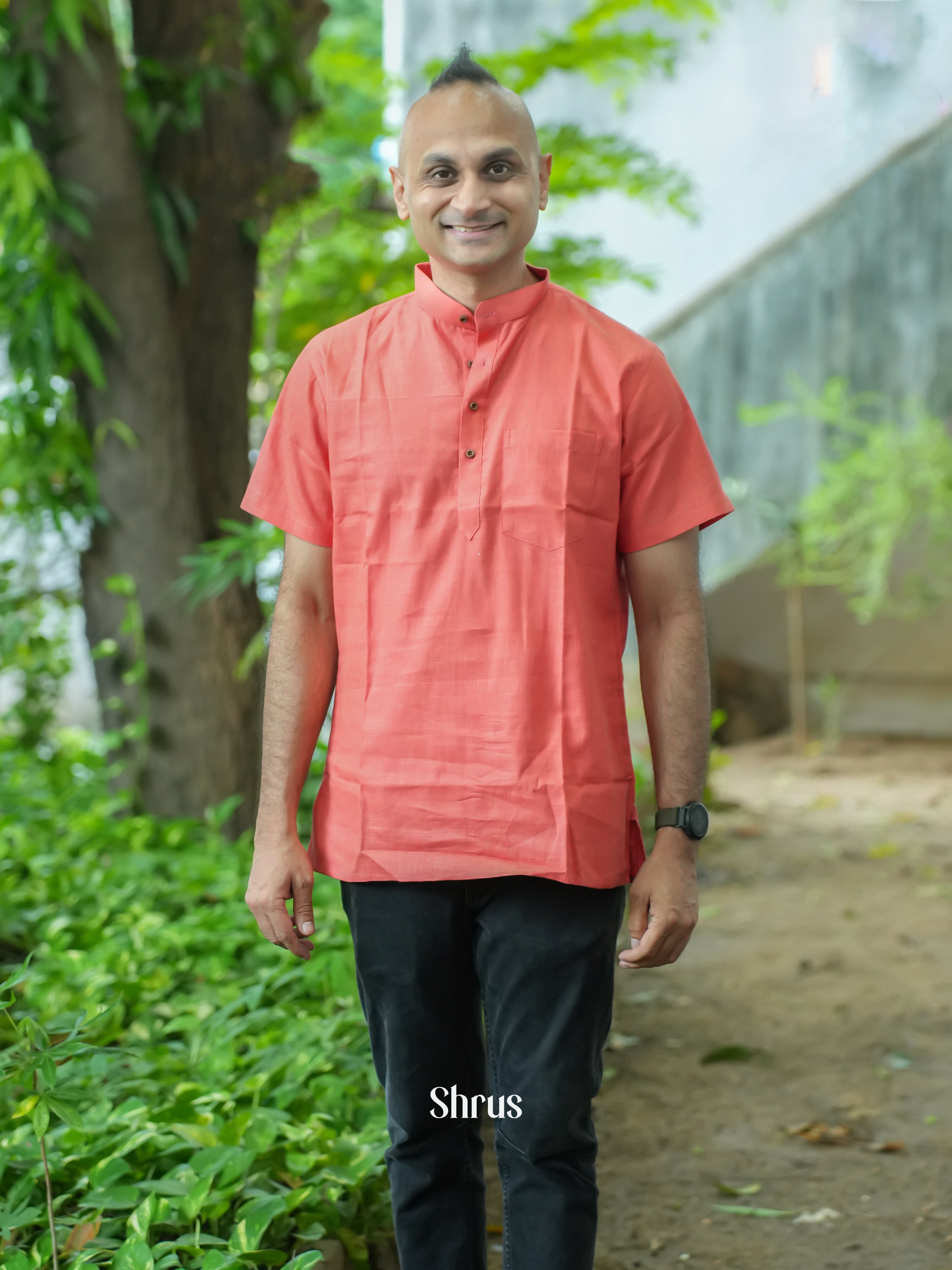 Orangish Pink - Readymade Mens Kurta