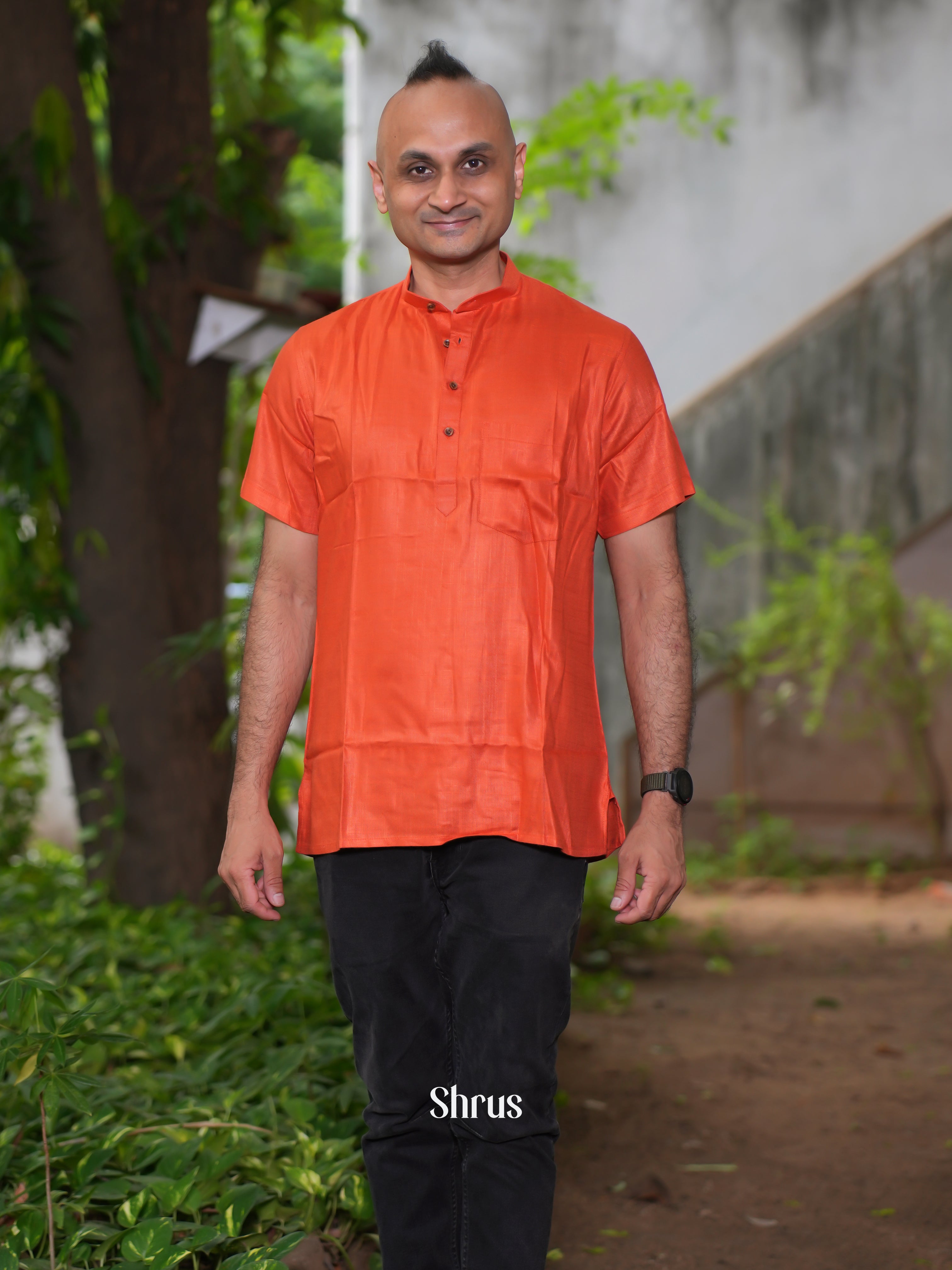 Orange - Readymade Mens Short Kurta