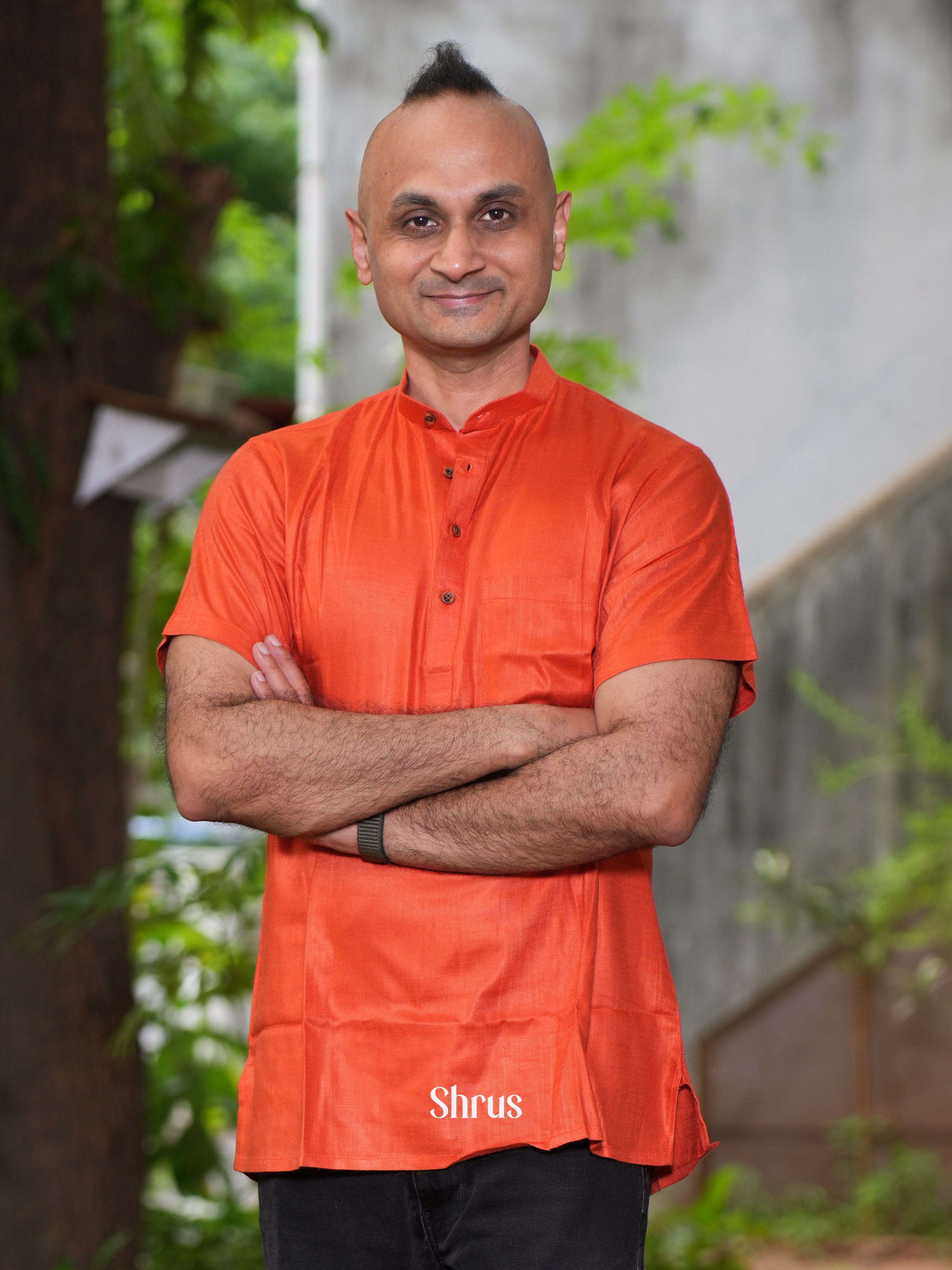 Orange - Readymade Mens Short Kurta