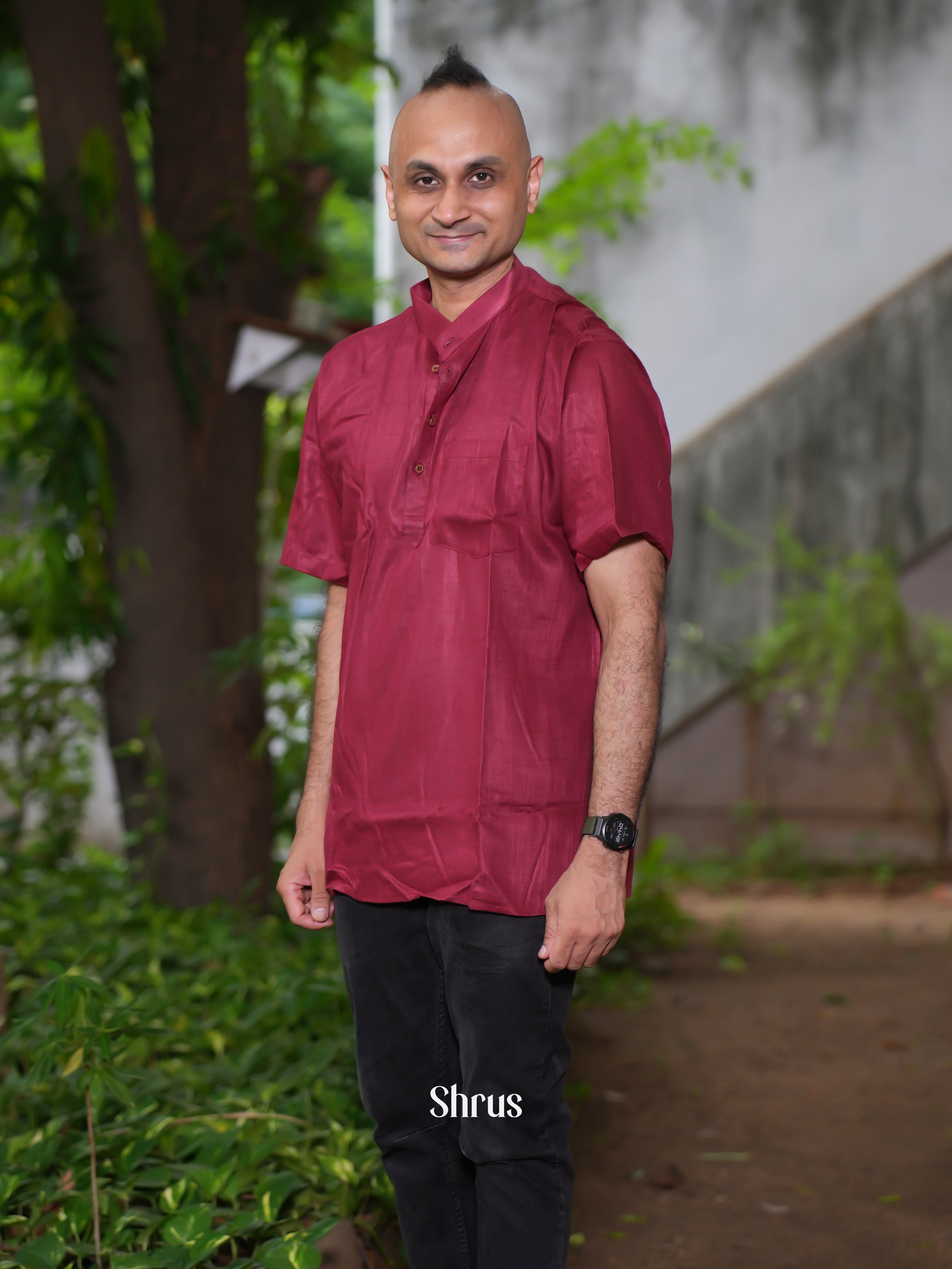 Maroon- Readymade Mens Short Kurta