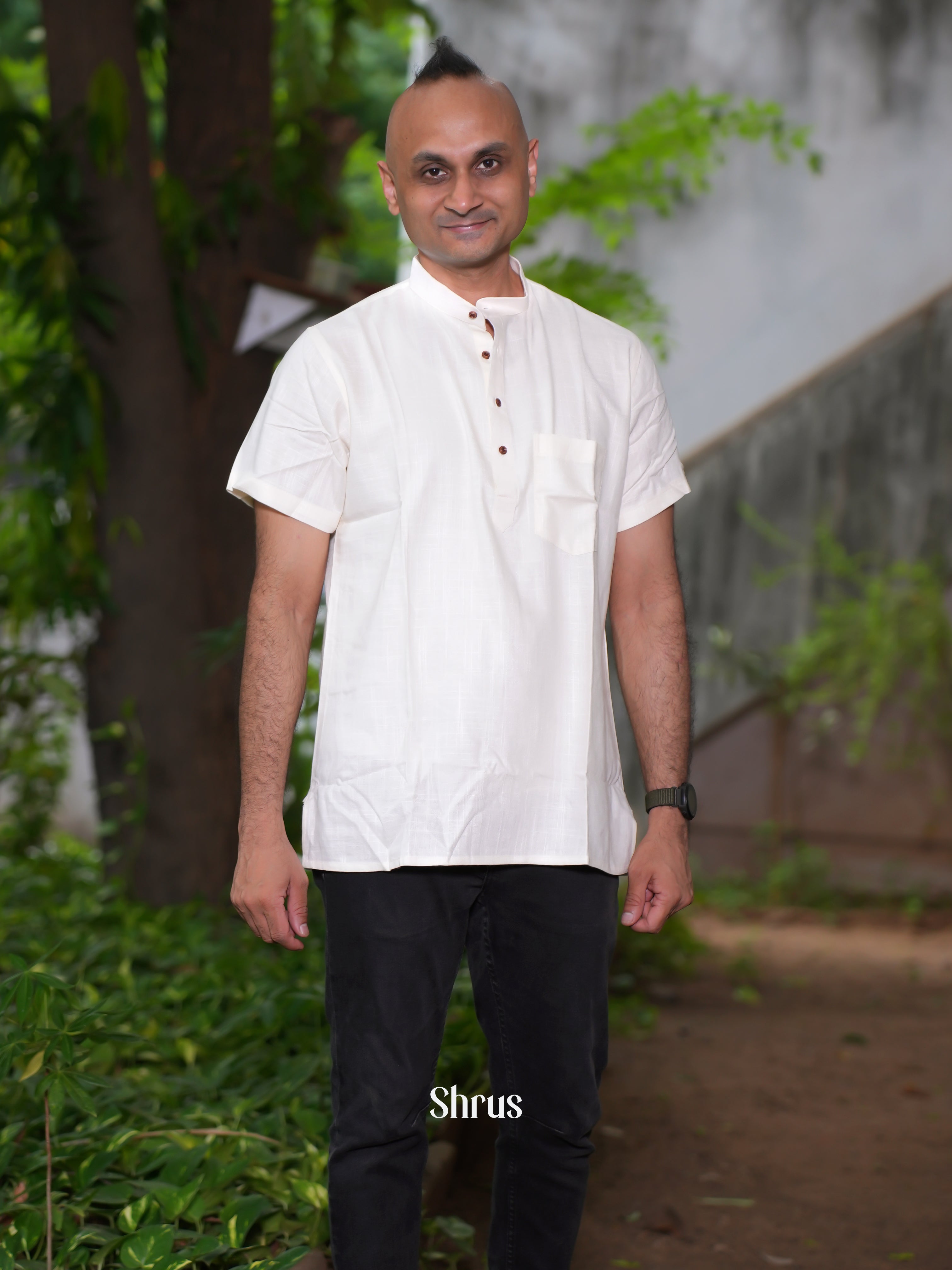 White - Readymade Mens Short Kurta