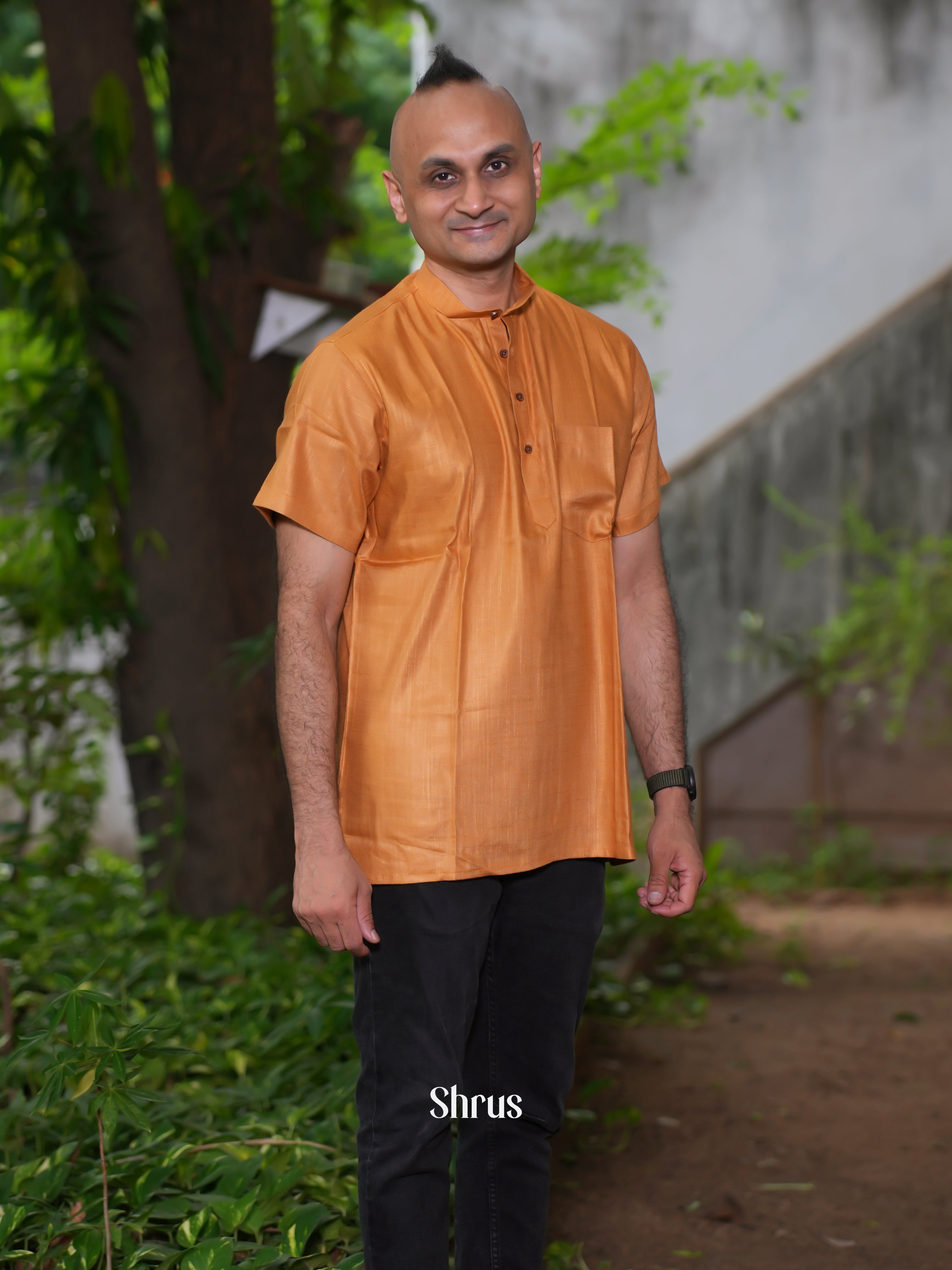 Orange - Readymade Mens Short Kurta