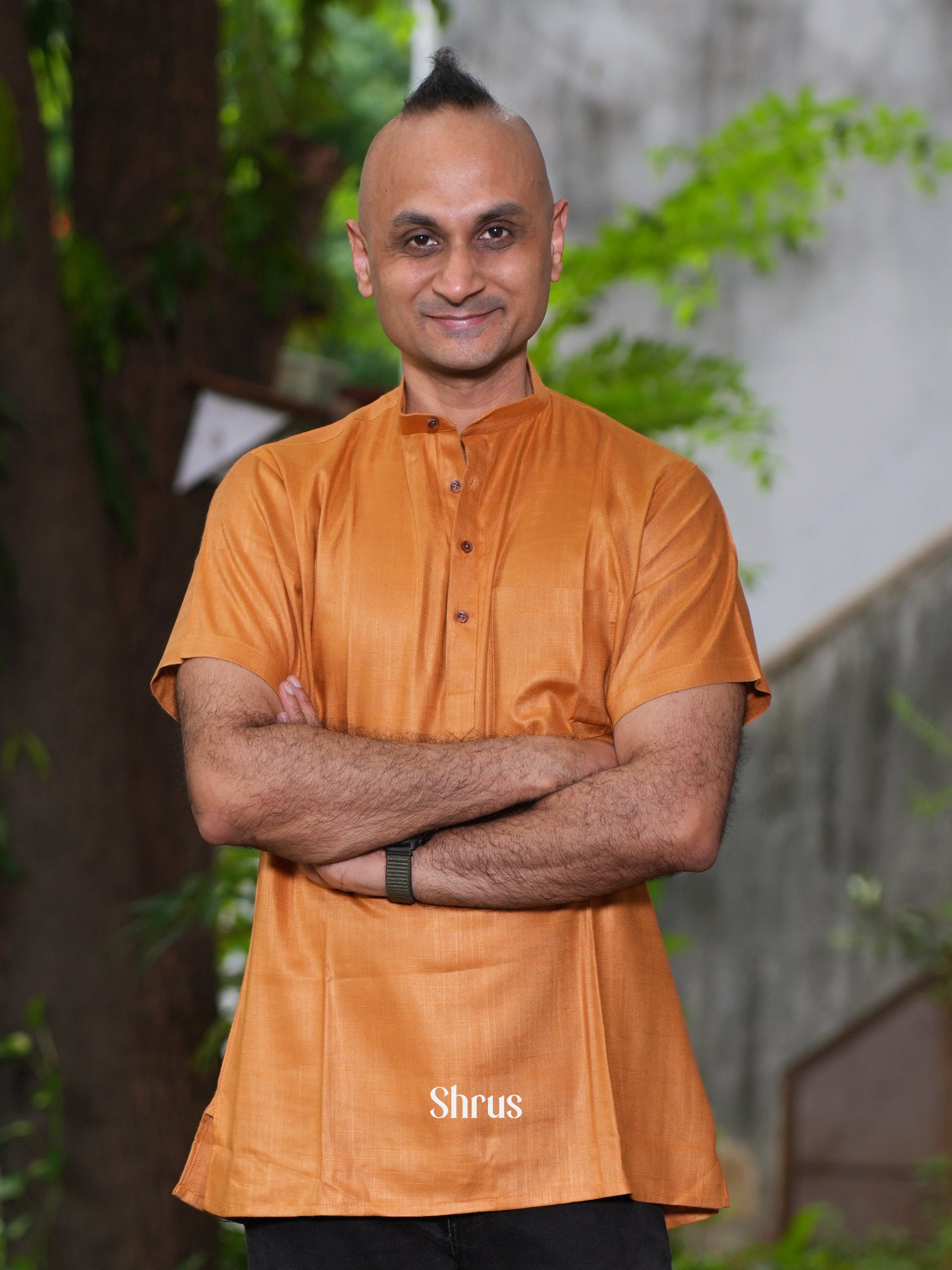 Orange - Readymade Mens Short Kurta