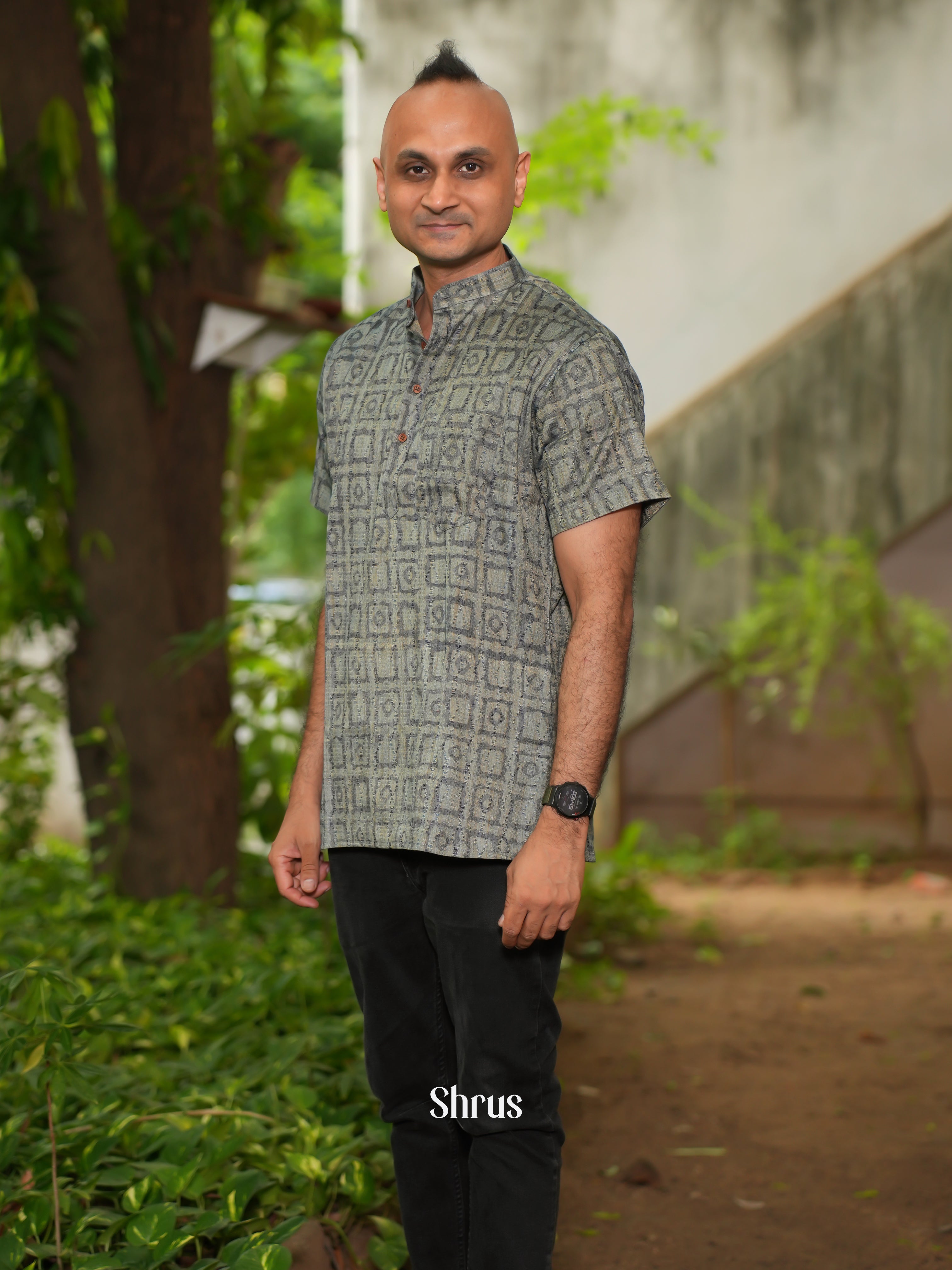 Grey - Readymade Mens Short Kurta