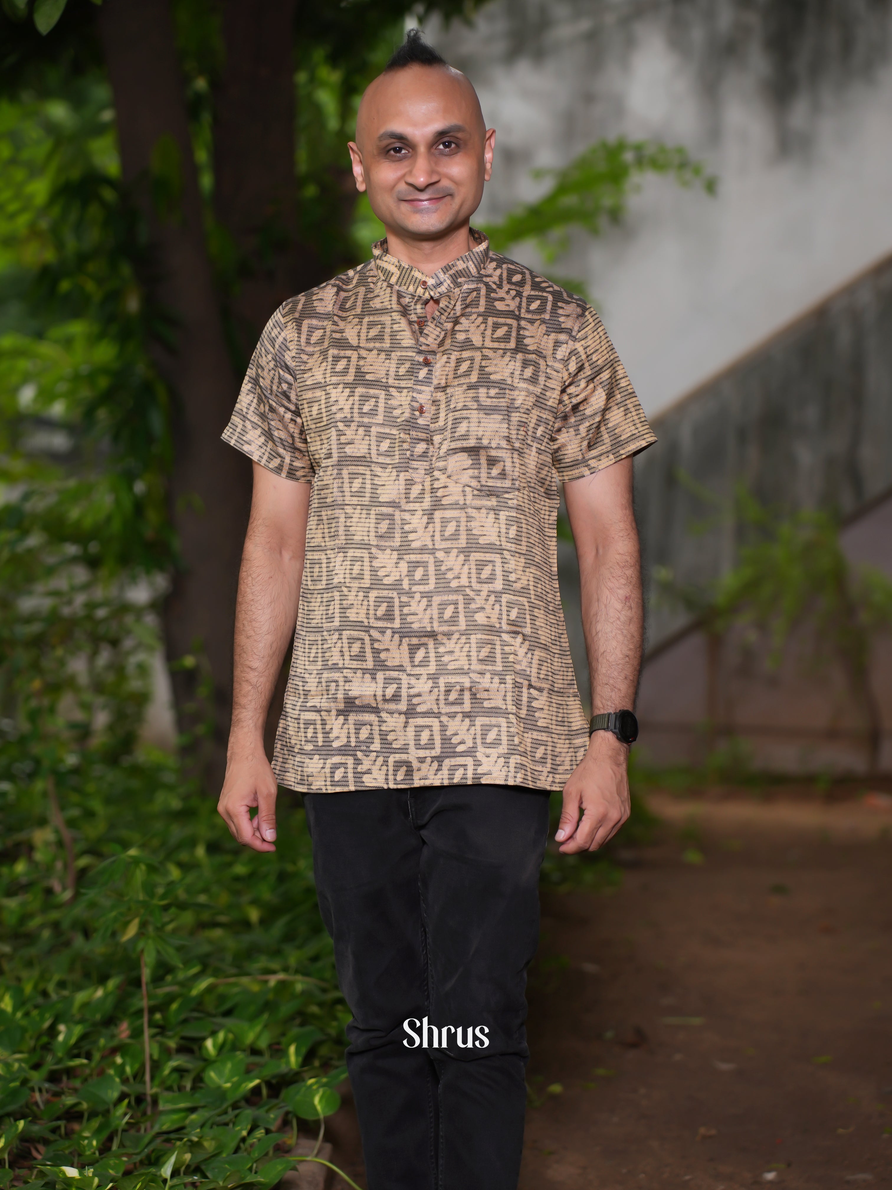 Grey - Readymade Mens Short Kurta