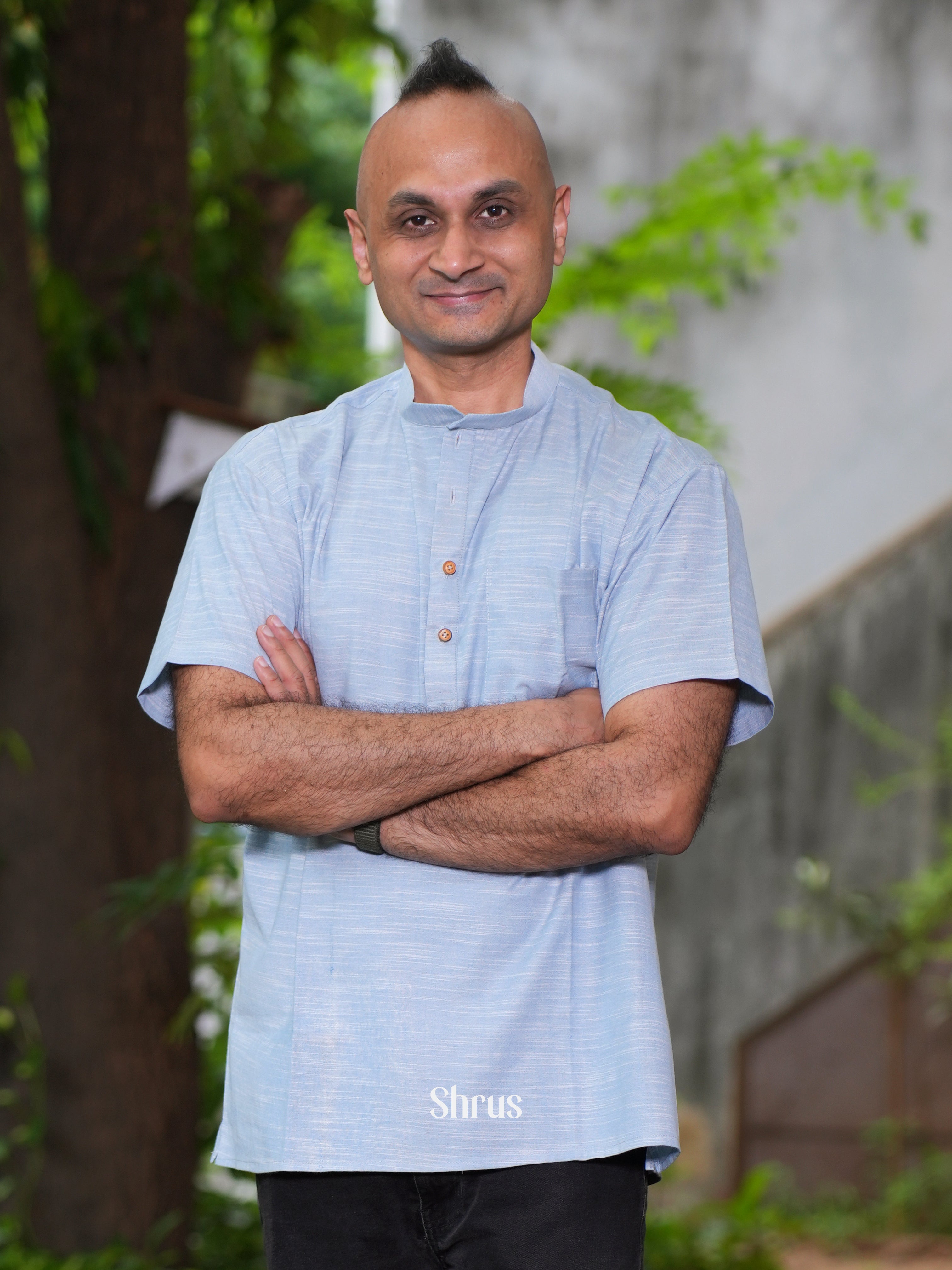 Blue - Readymade Mens Short Kurta