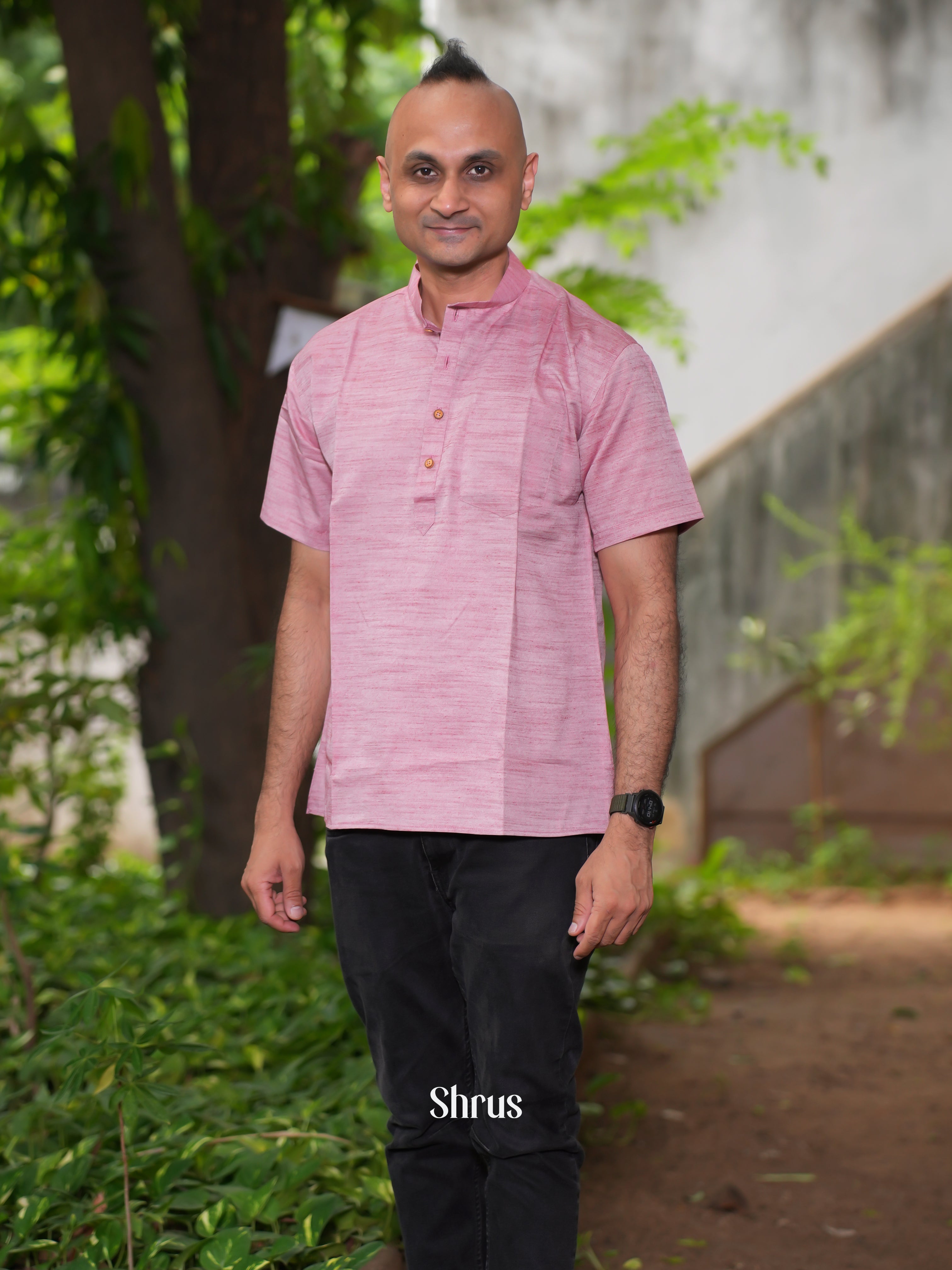 Pink- Readymade Mens Short Kurta