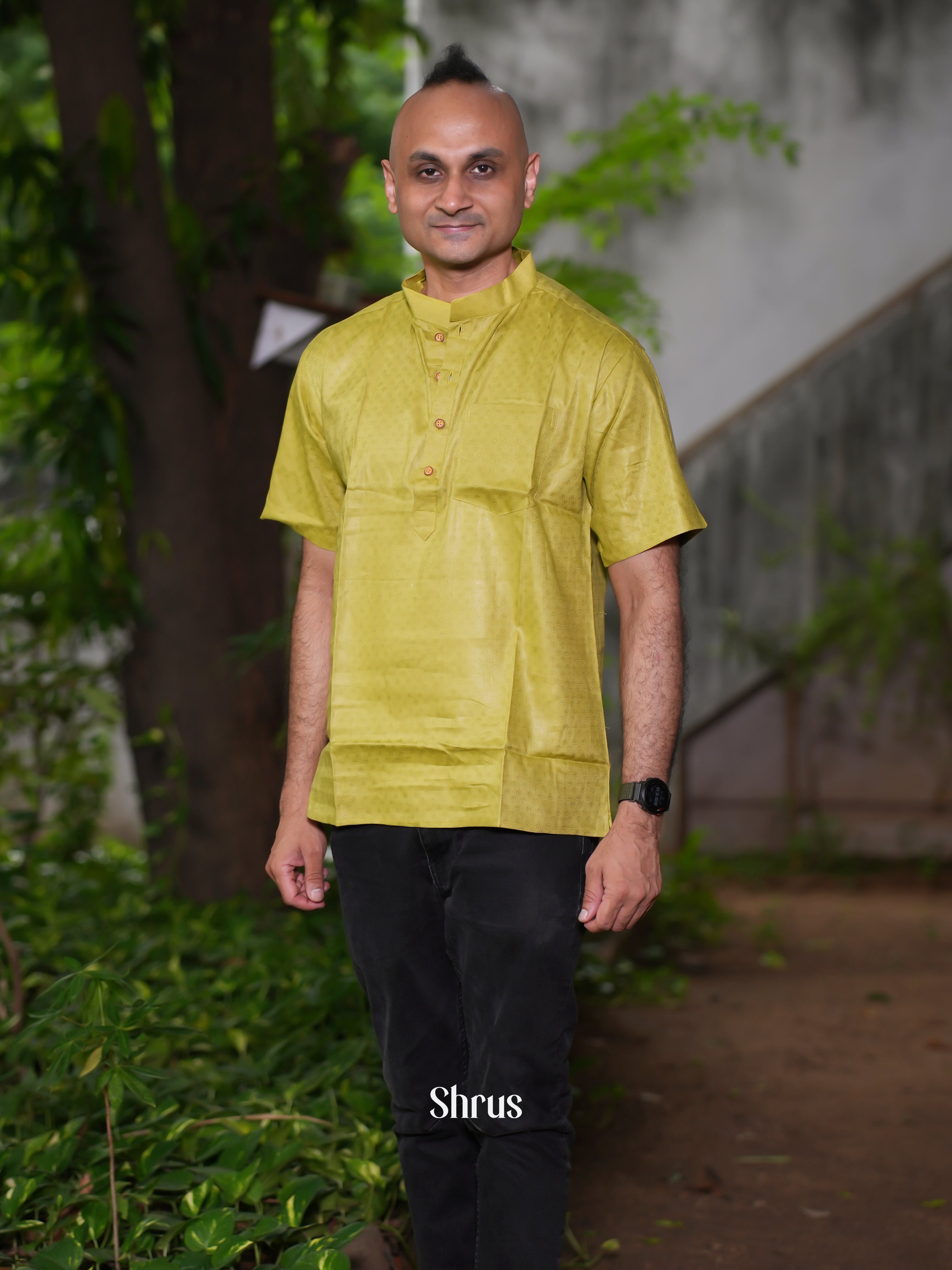 Green - Readymade Mens Short Kurta