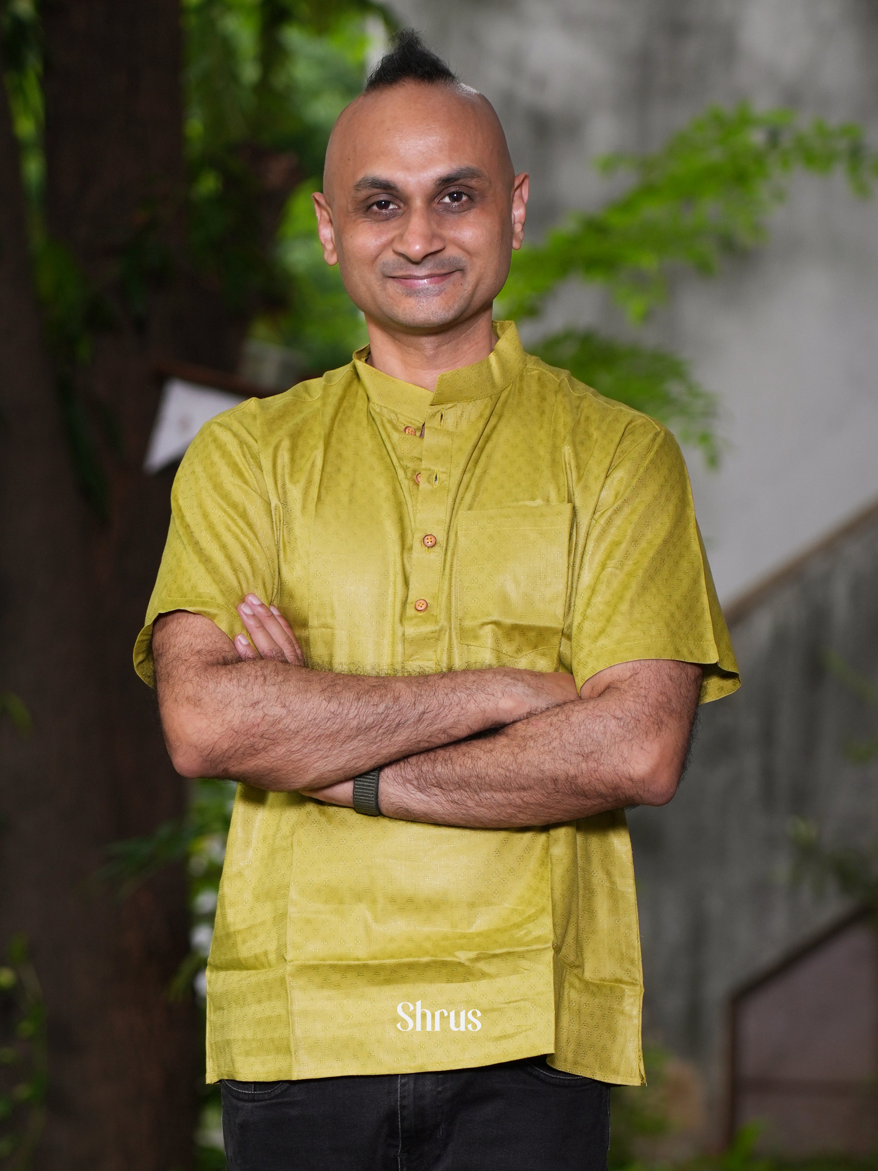 Green - Readymade Mens Short Kurta