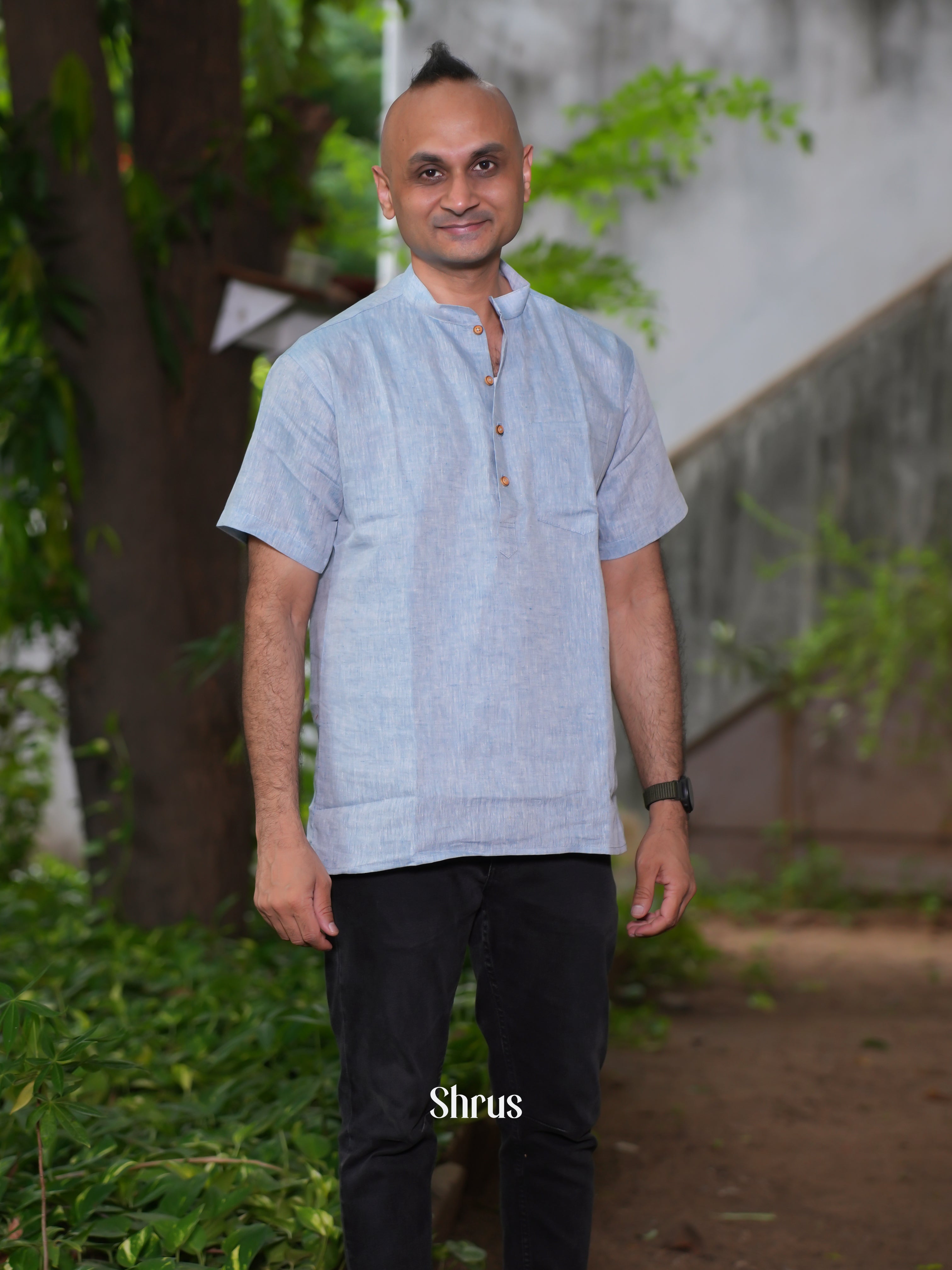 Blue - Readymade Mens Short Kurta