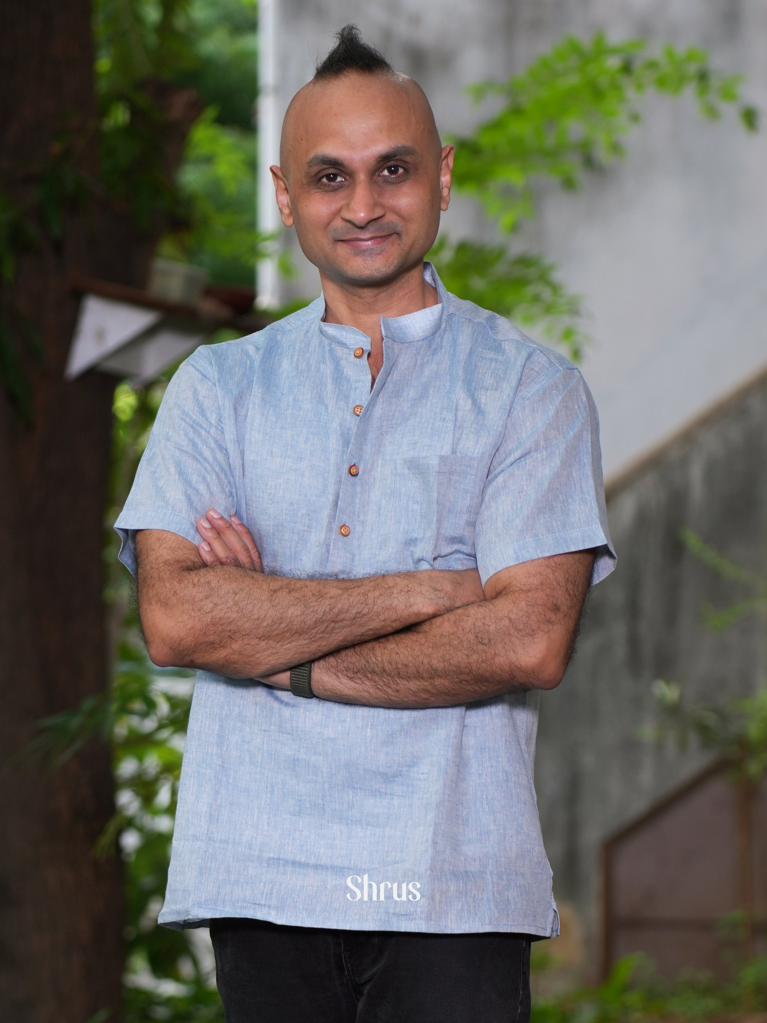 Blue - Readymade Mens Short Kurta