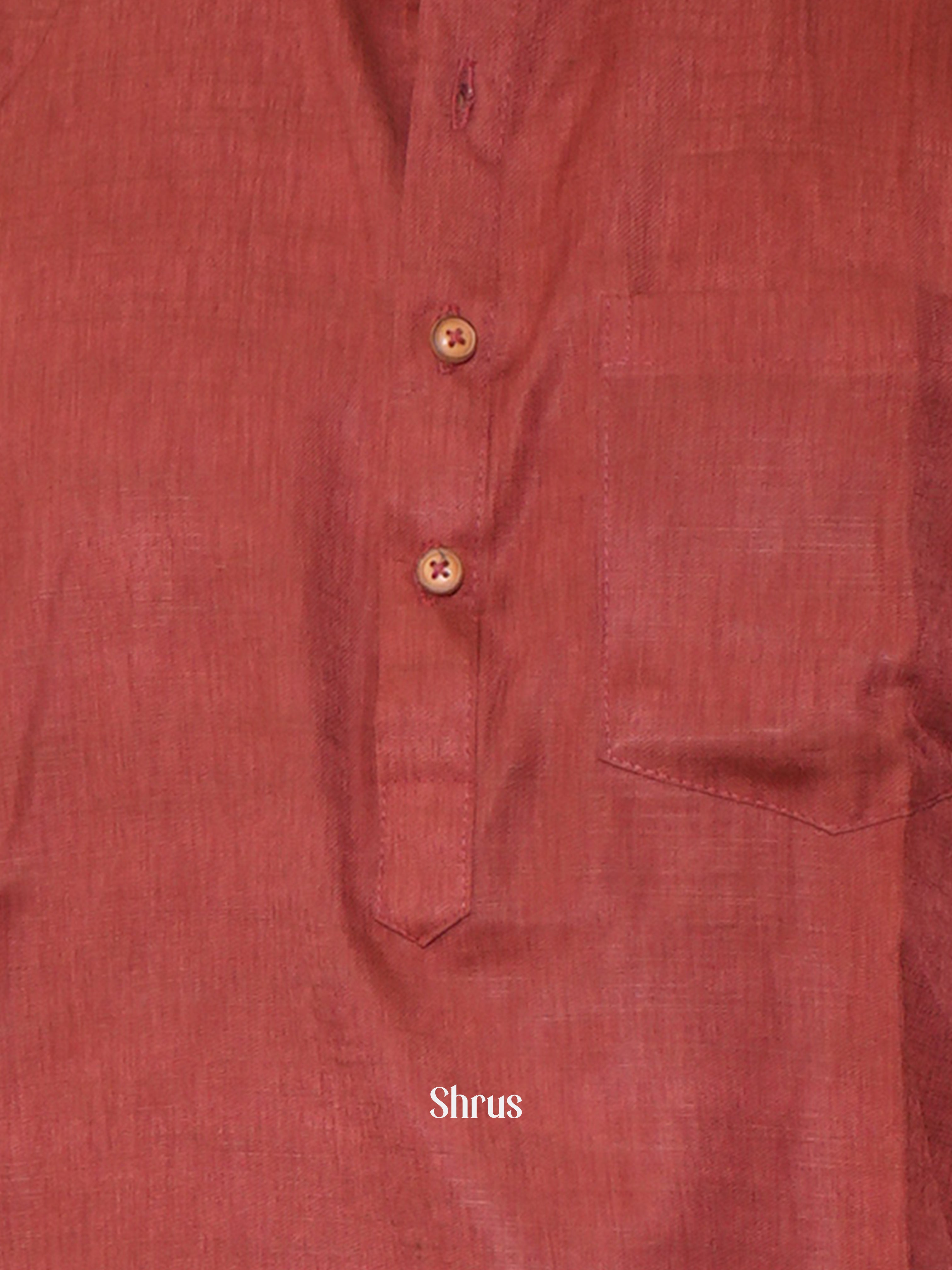 Brick Red   - Readymade Mens Short Kurta