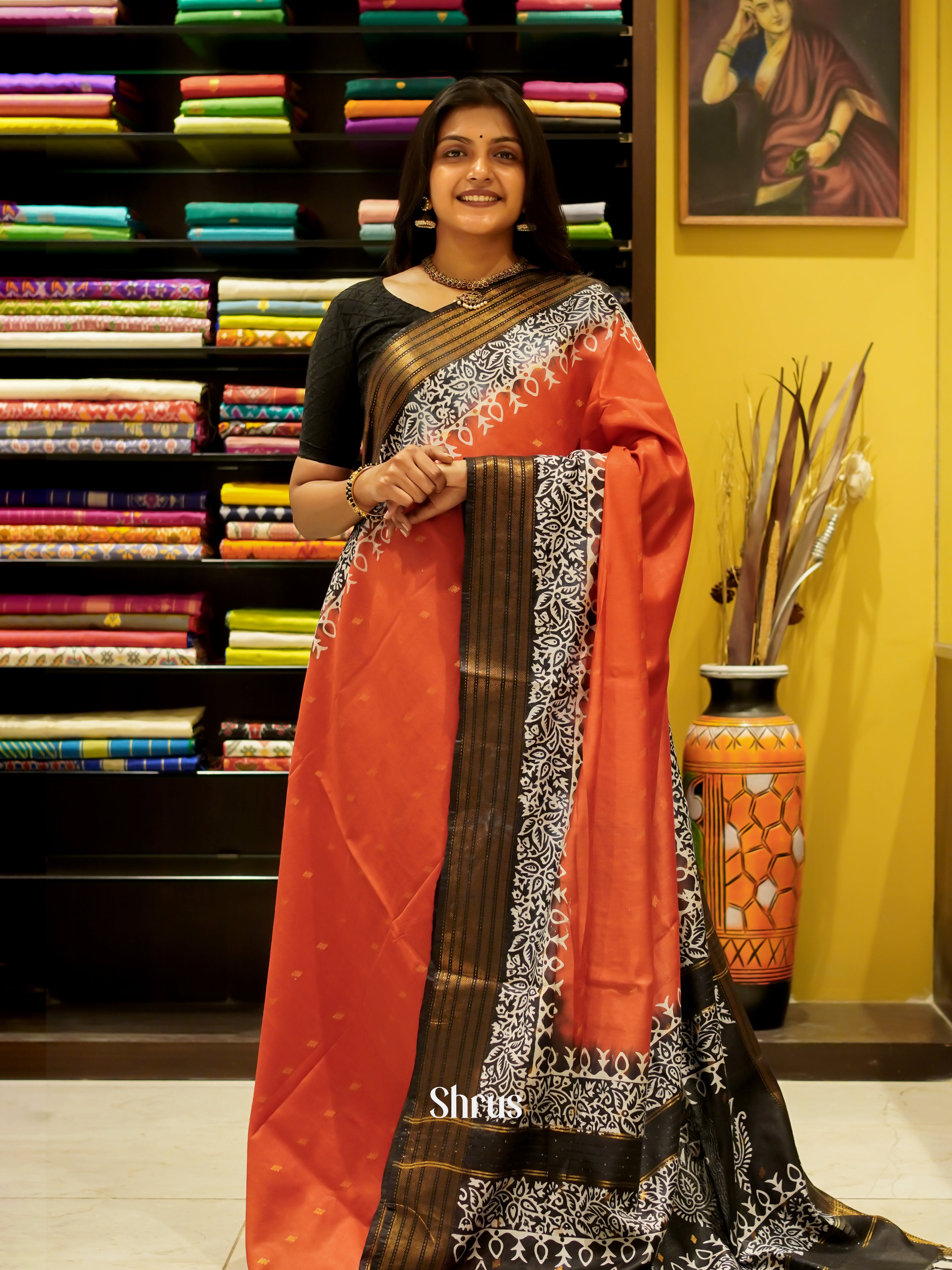 Red & Black- Semi Tussar Saree - Shop on ShrusEternity.com