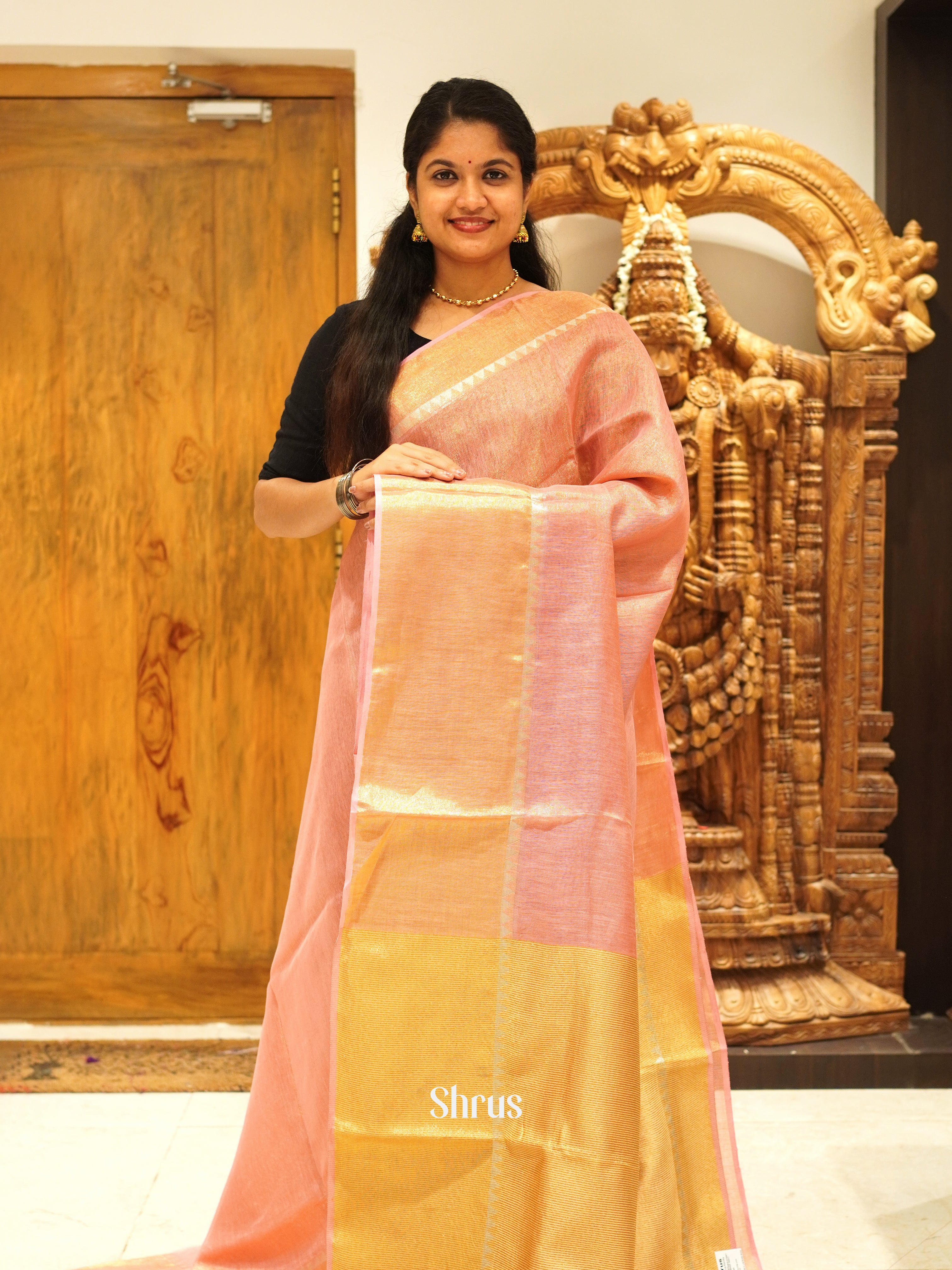 Peach(Single tone) - Linen Saree - Shop on ShrusEternity.com