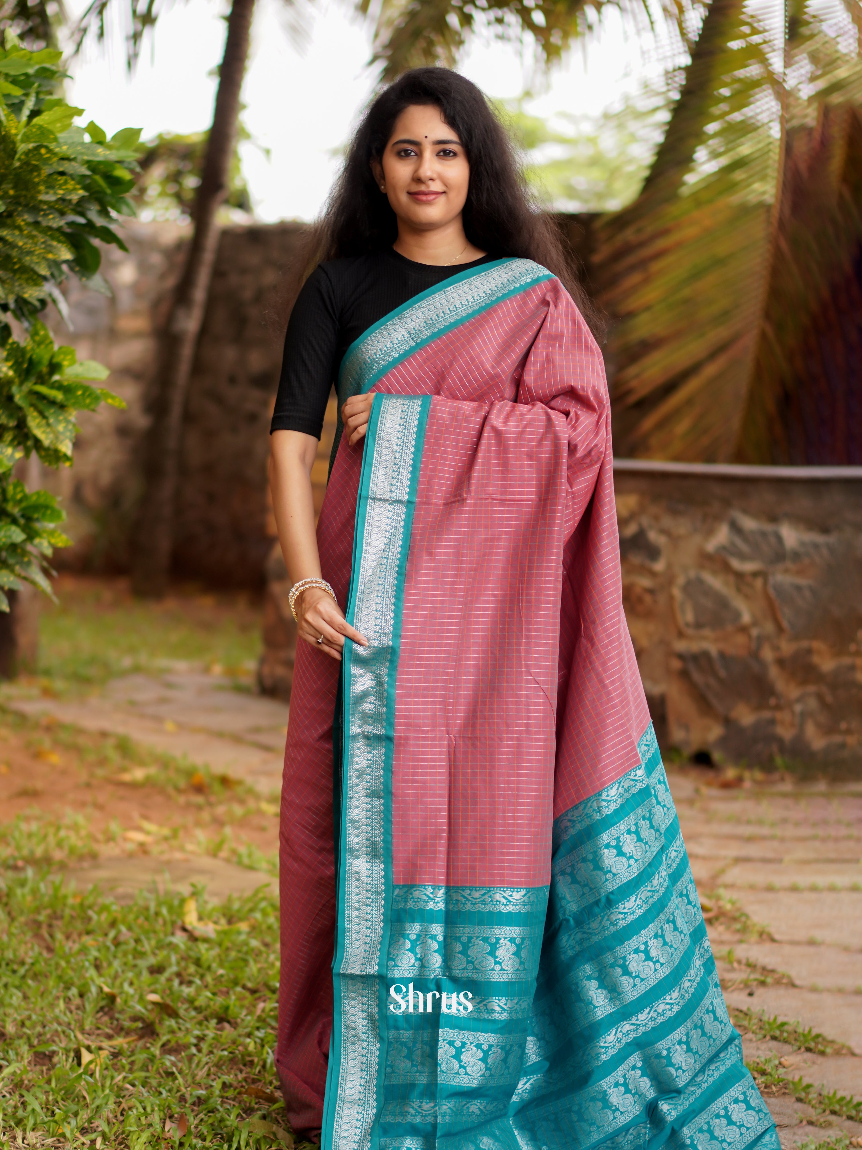 Onion Pink & Blue - Kalyani Cotton Saree