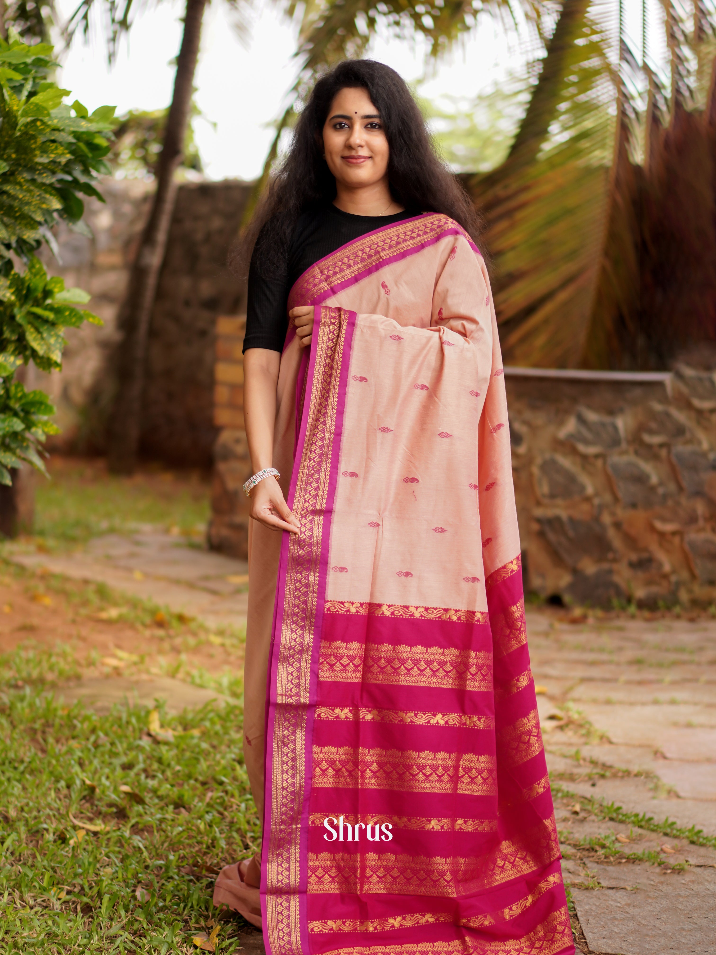 Peach & Pink   - Kalyani Cotton Saree